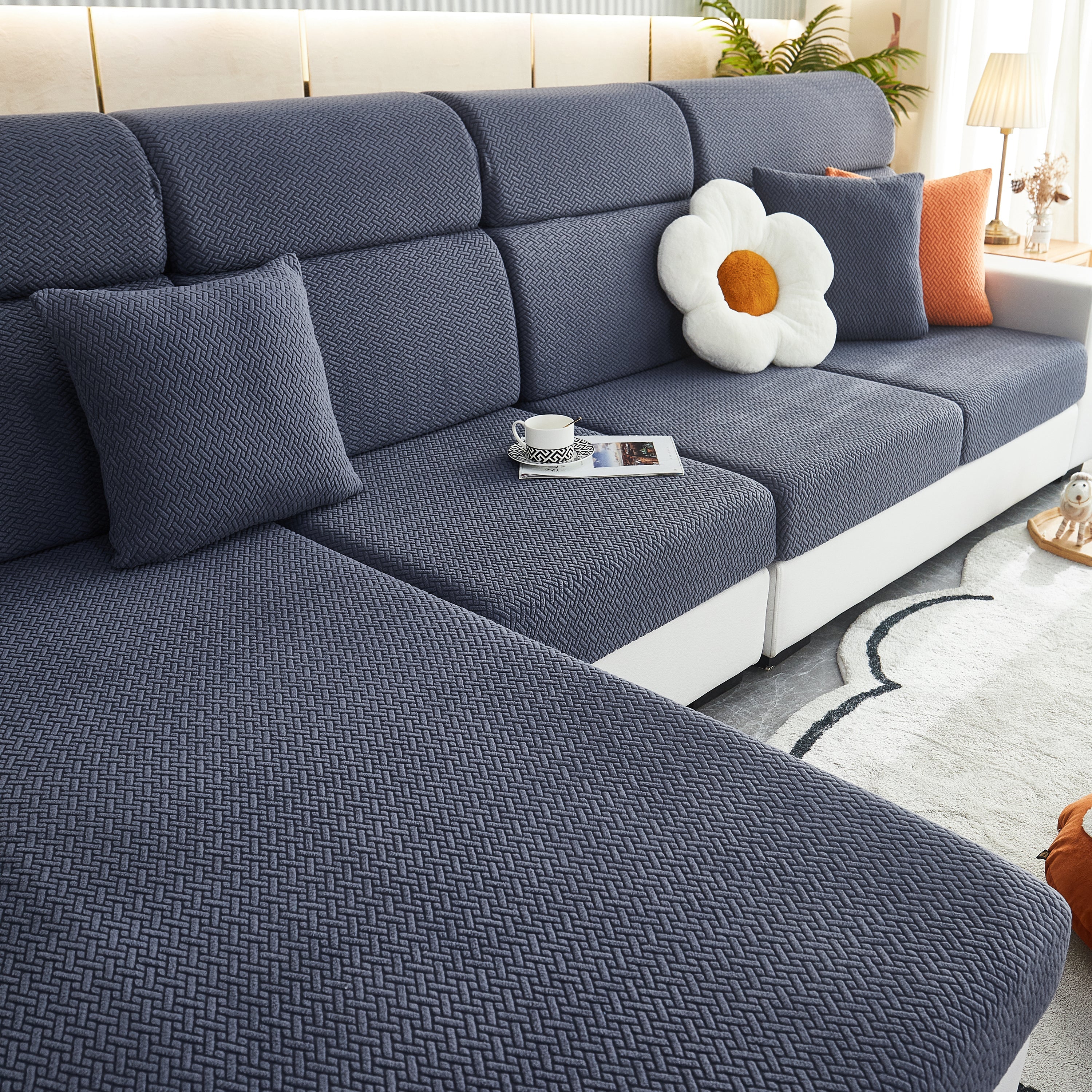 High Stretch Separate Cushion Covers Sofa Slipcover for L-Shaped Sectional Couch - Image 55