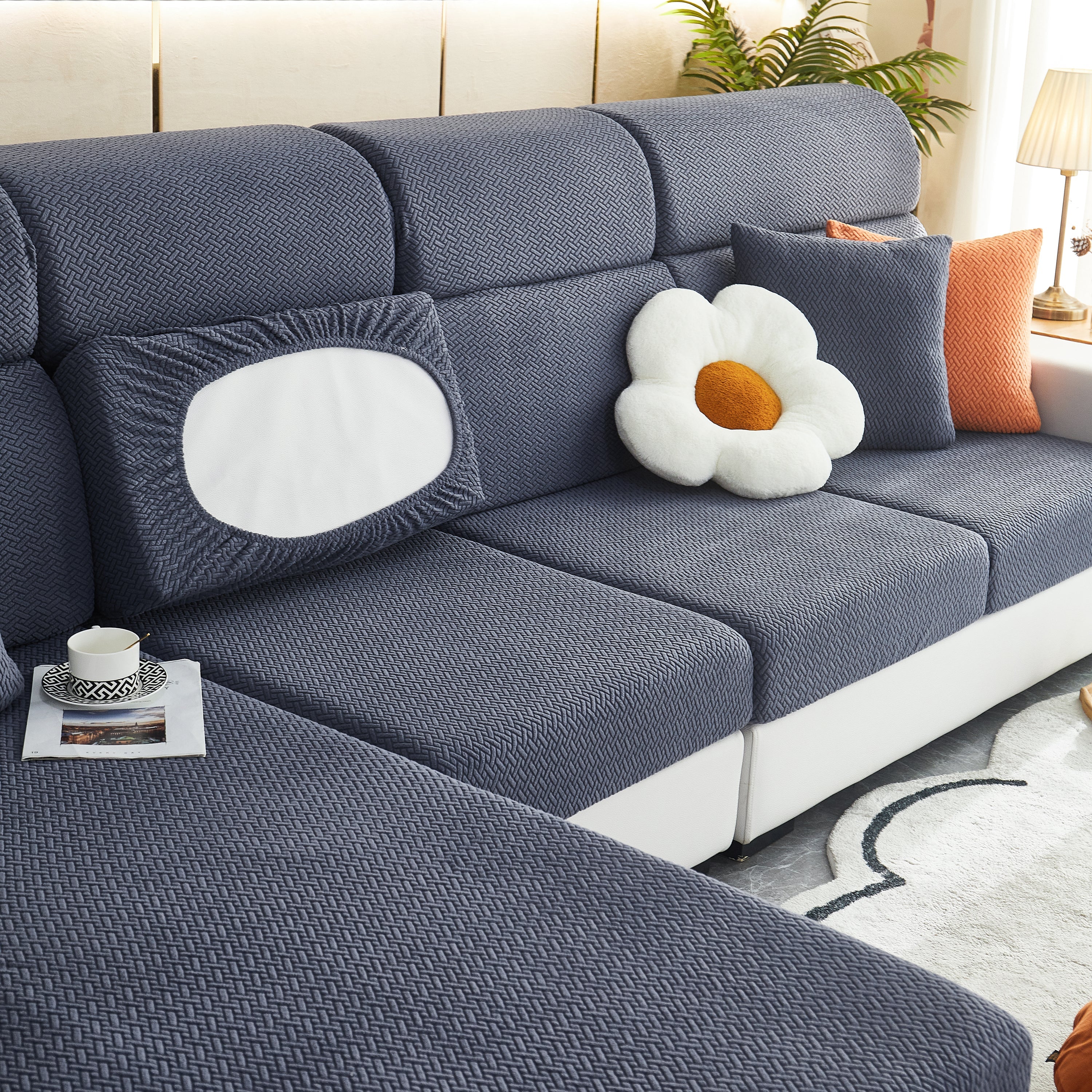 High Stretch Separate Cushion Covers Sofa Slipcover for L-Shaped Sectional Couch - Image 56