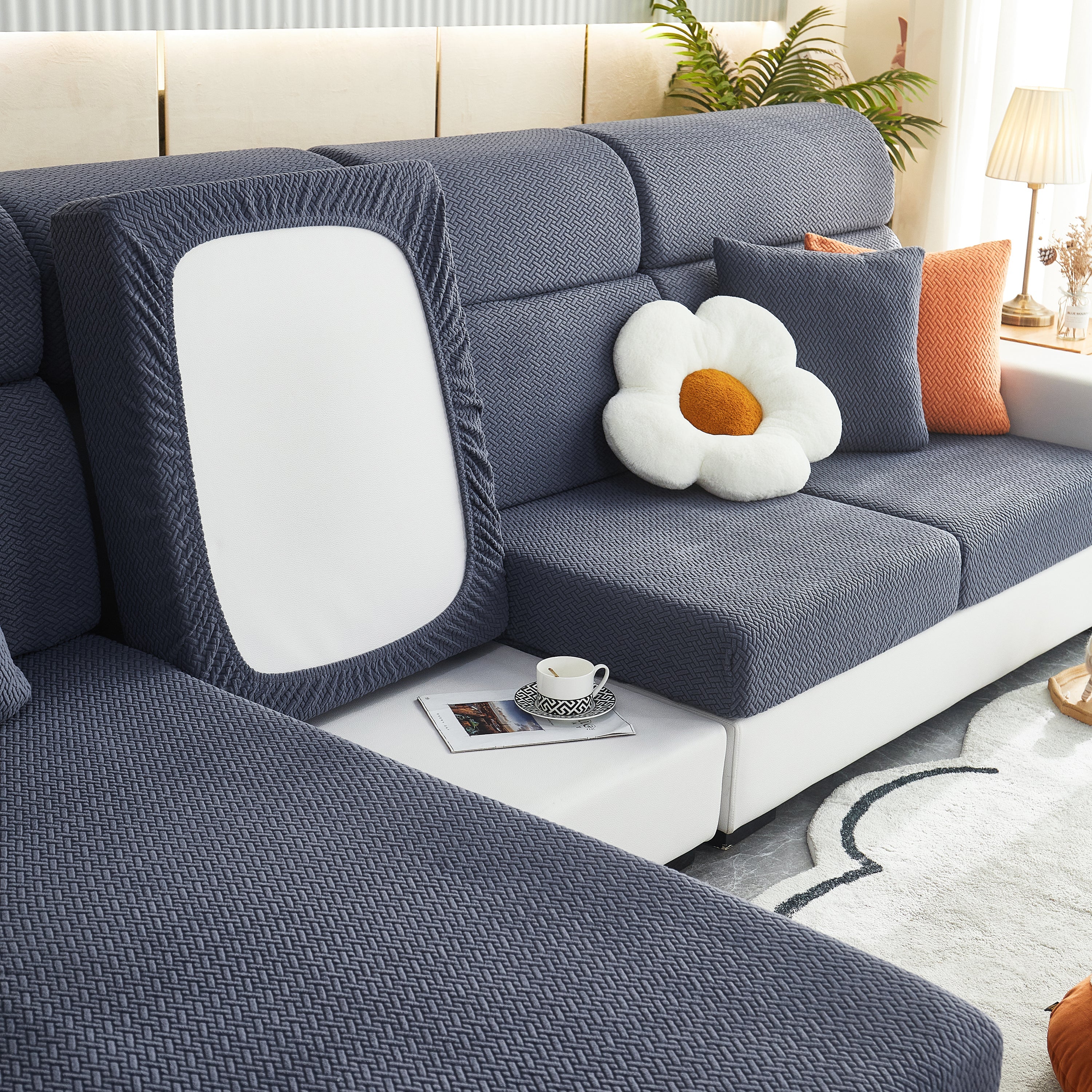 High Stretch Separate Cushion Covers Sofa Slipcover for L-Shaped Sectional Couch - Image 57