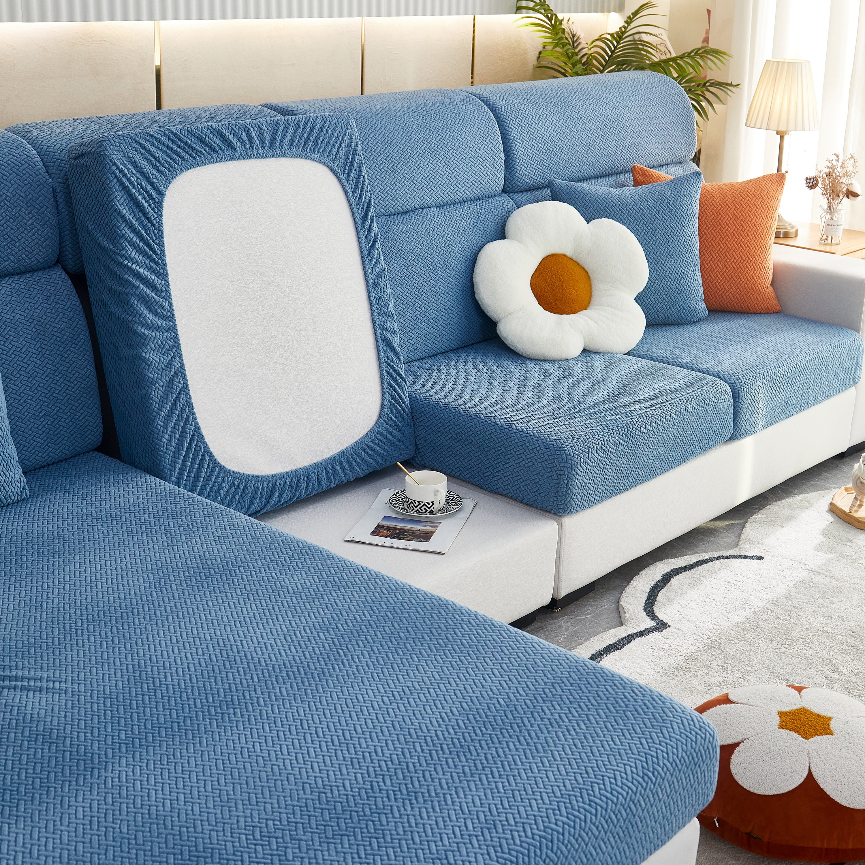 High Stretch Separate Cushion Covers Sofa Slipcover for L-Shaped Sectional Couch - Image 8