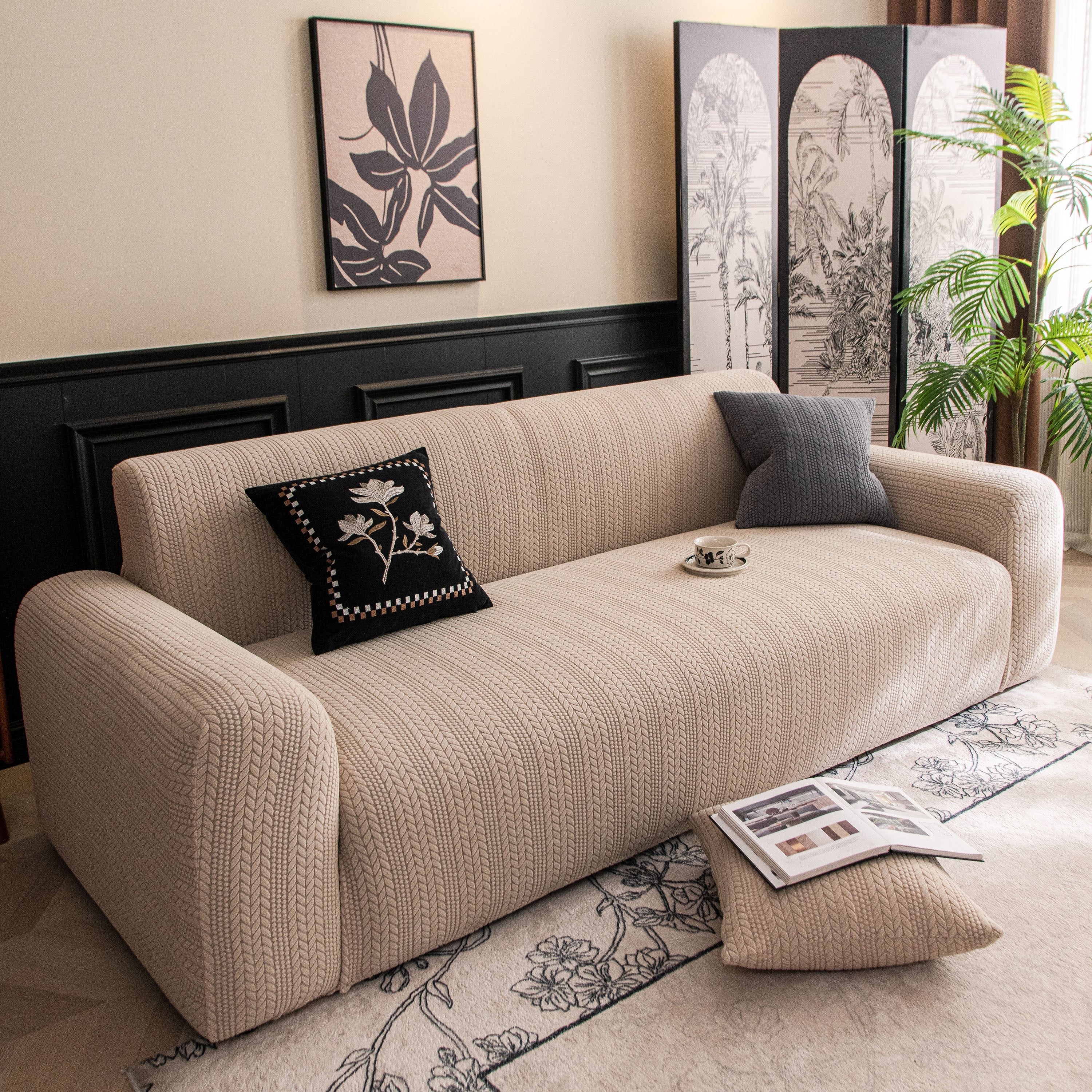 High Stretch Wheat Ear Embossed Textured Couch Slipcover, Water Repellent Sofa Cover - Image 17