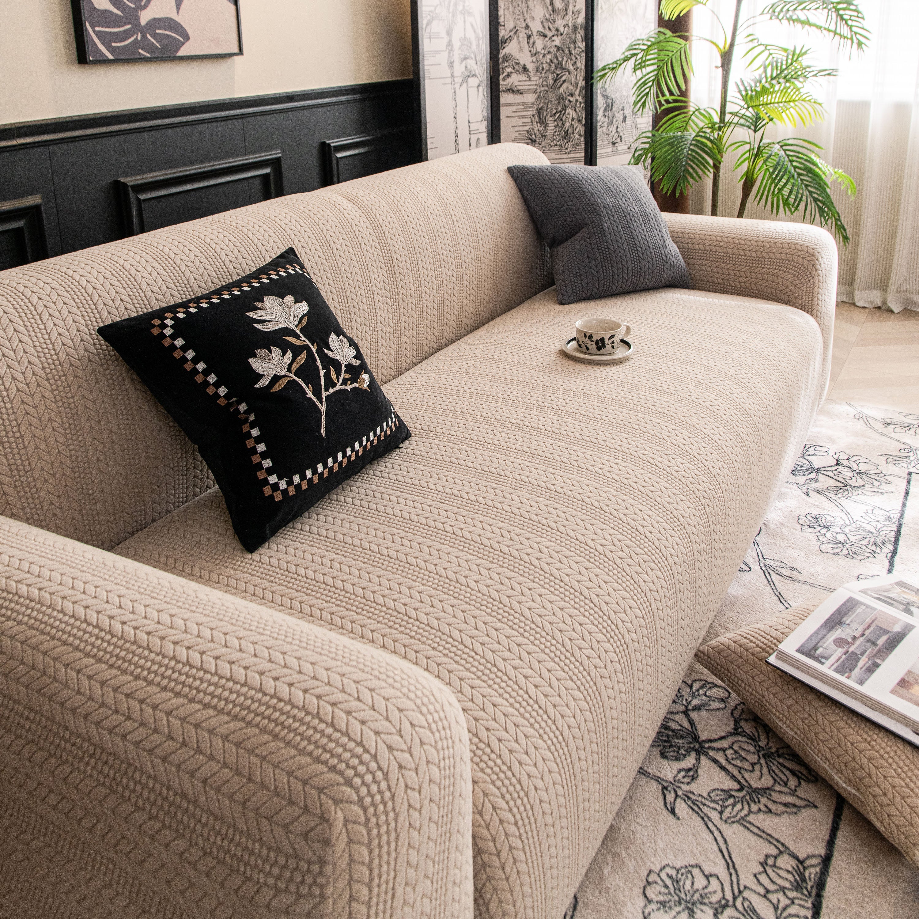 High Stretch Wheat Ear Embossed Textured Couch Slipcover, Water Repellent Sofa Cover - Image 18