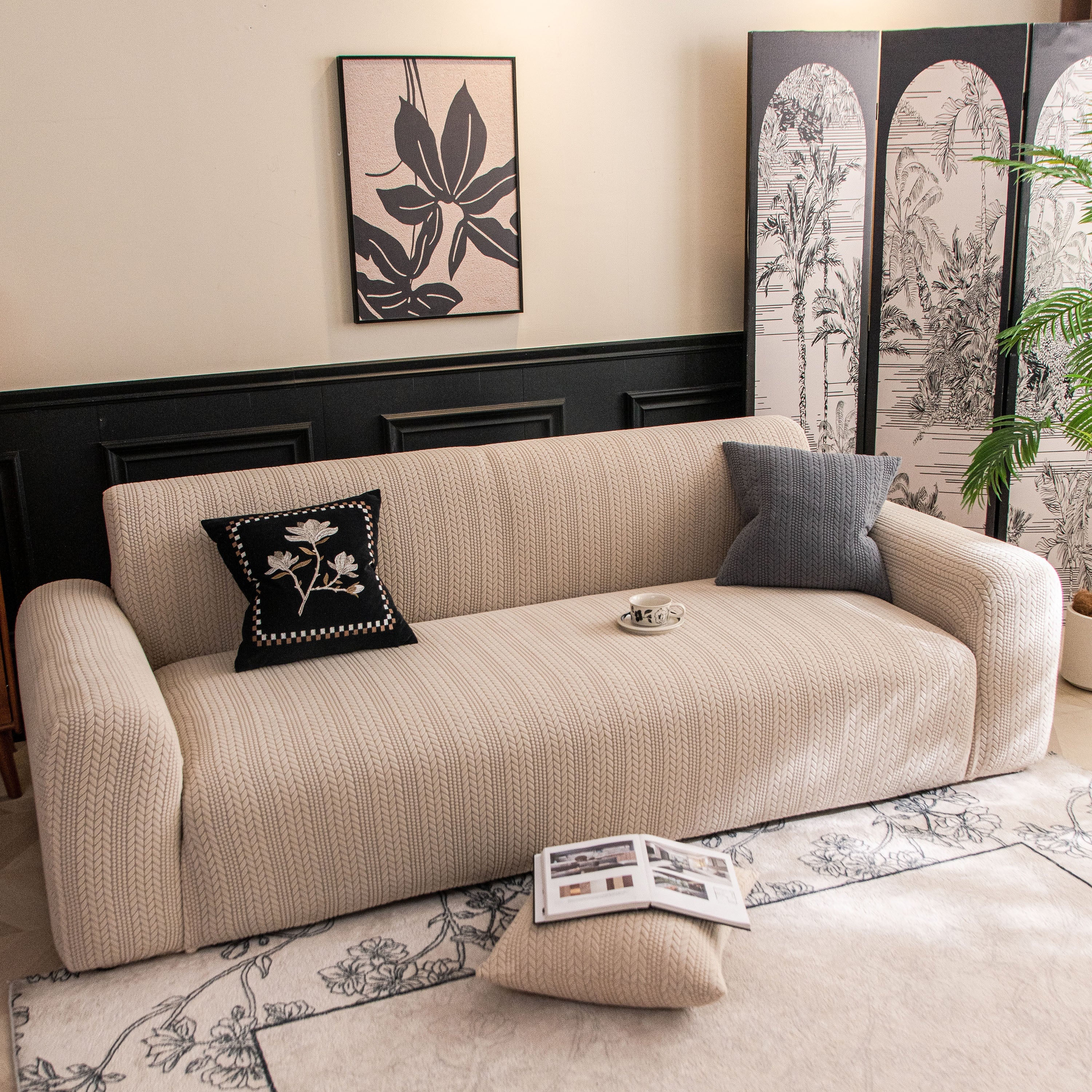 High Stretch Wheat Ear Embossed Textured Couch Slipcover, Water Repellent Sofa Cover - Image 19