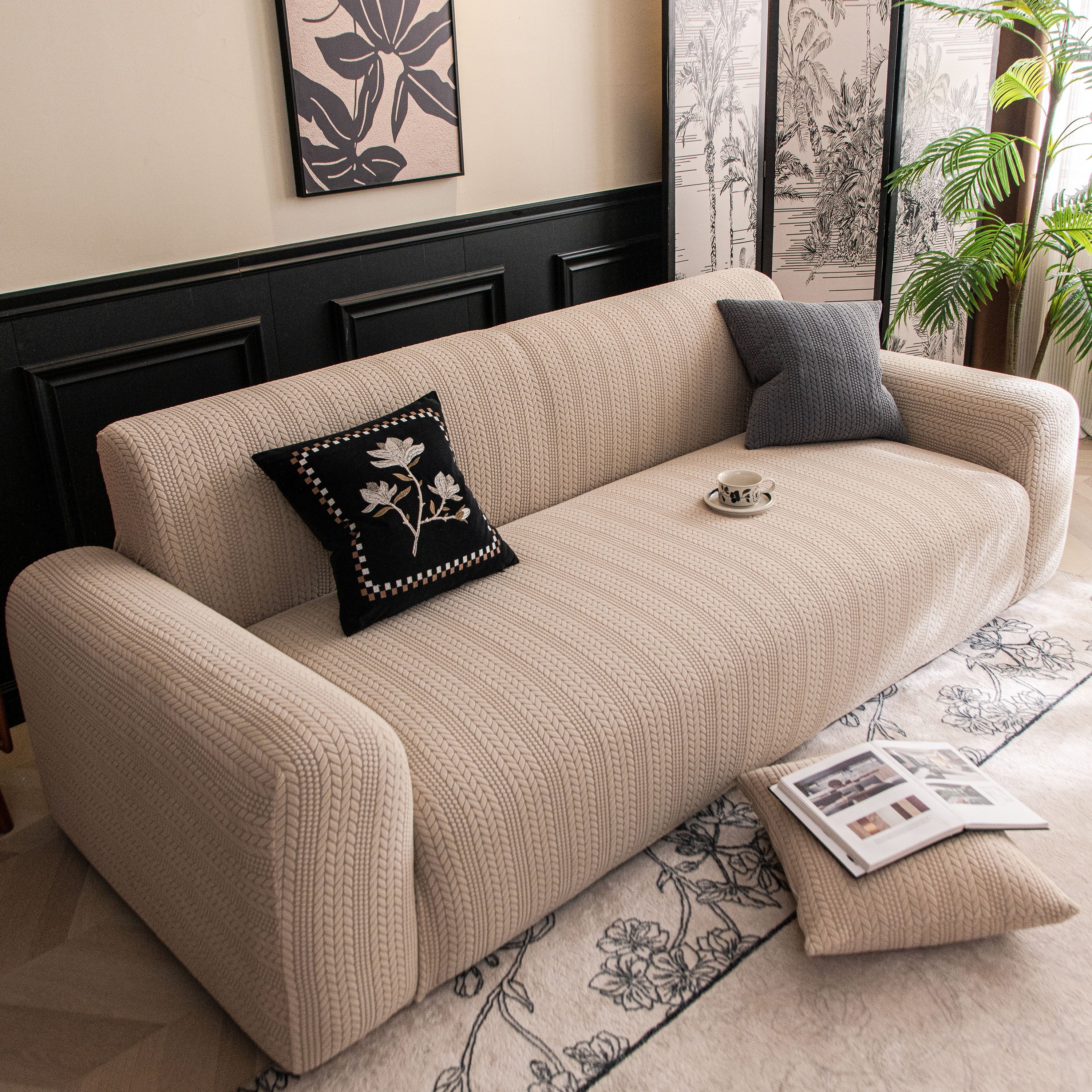 High Stretch Wheat Ear Embossed Textured Couch Slipcover, Water Repellent Sofa Cover - Image 2