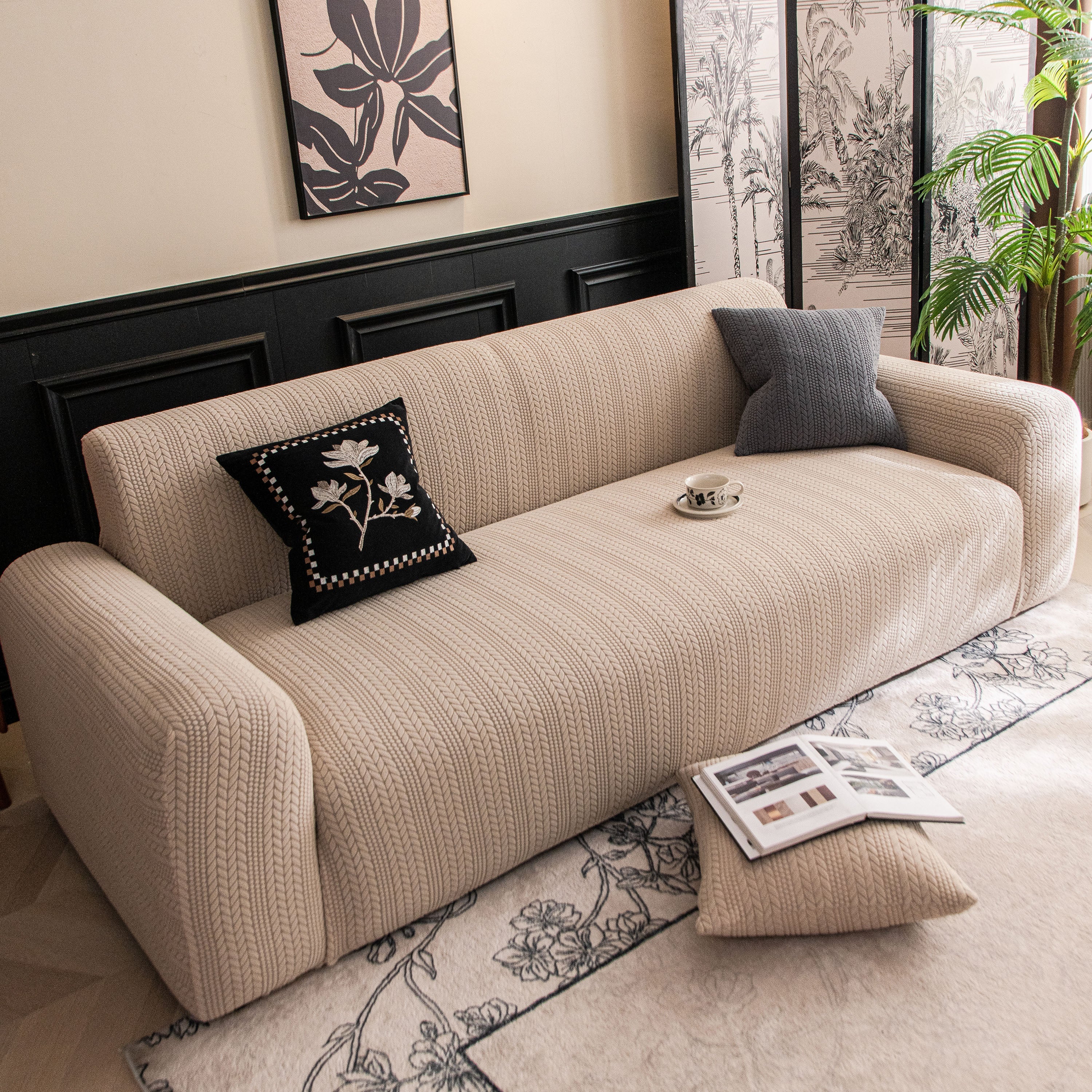 High Stretch Wheat Ear Embossed Textured Couch Slipcover, Water Repellent Sofa Cover - Image 20