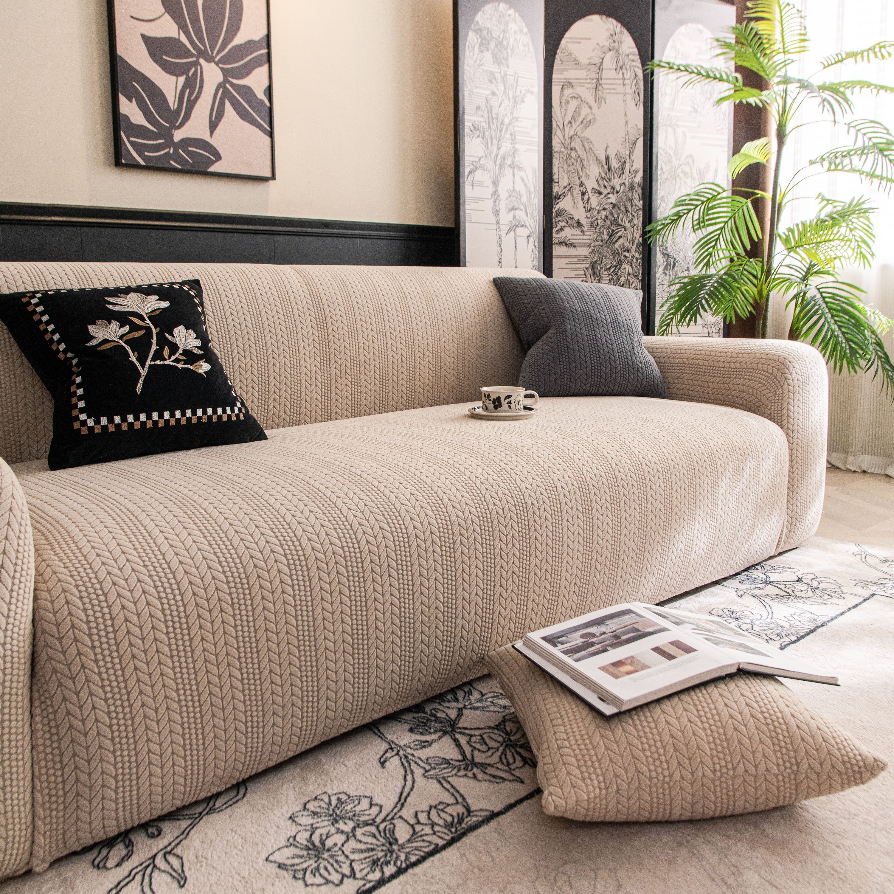 High Stretch Wheat Ear Embossed Textured Couch Slipcover, Water Repellent Sofa Cover - Image 21