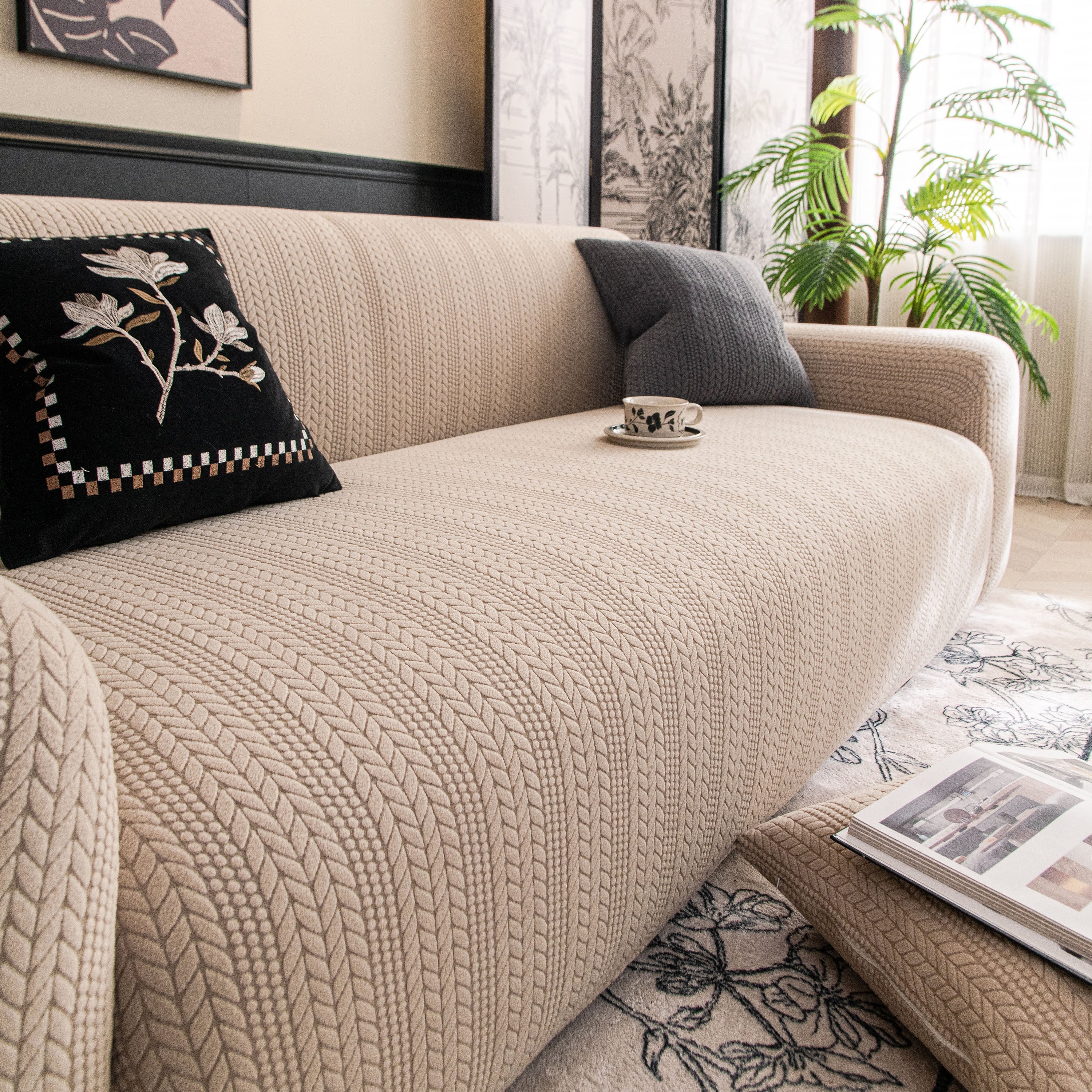 High Stretch Wheat Ear Embossed Textured Couch Slipcover, Water Repellent Sofa Cover - Image 22