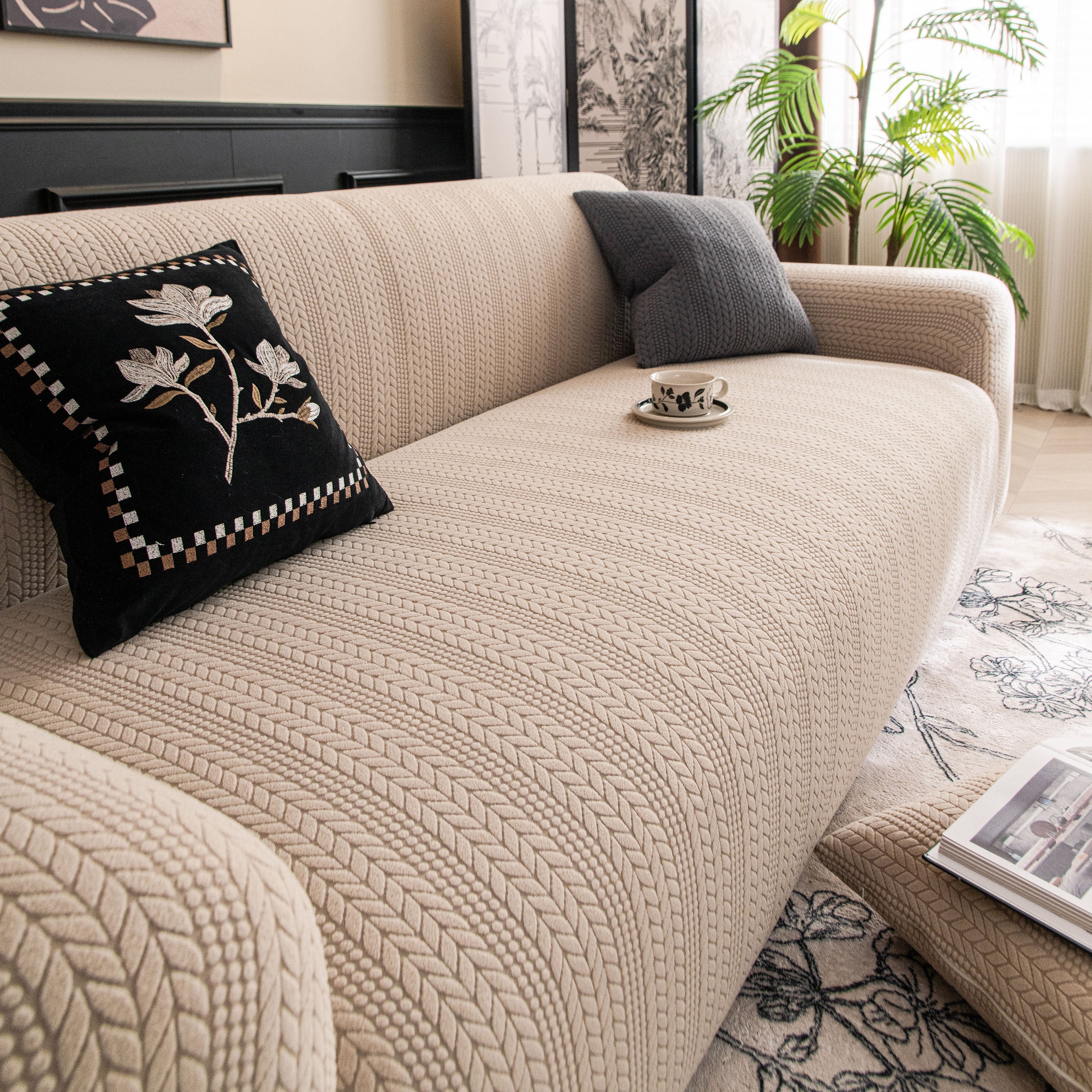 High Stretch Wheat Ear Embossed Textured Couch Slipcover, Water Repellent Sofa Cover - Image 23