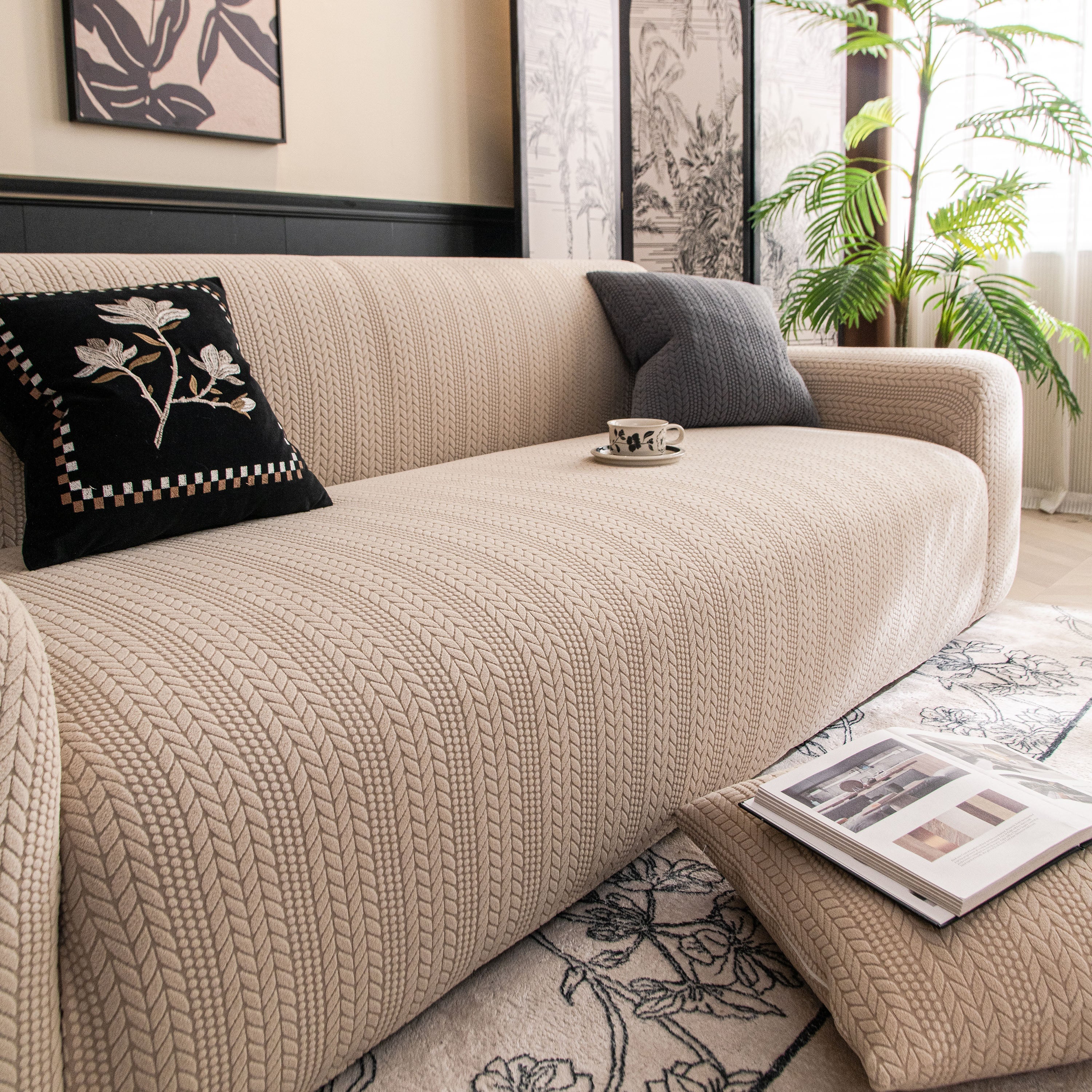 High Stretch Wheat Ear Embossed Textured Couch Slipcover, Water Repellent Sofa Cover - Image 24