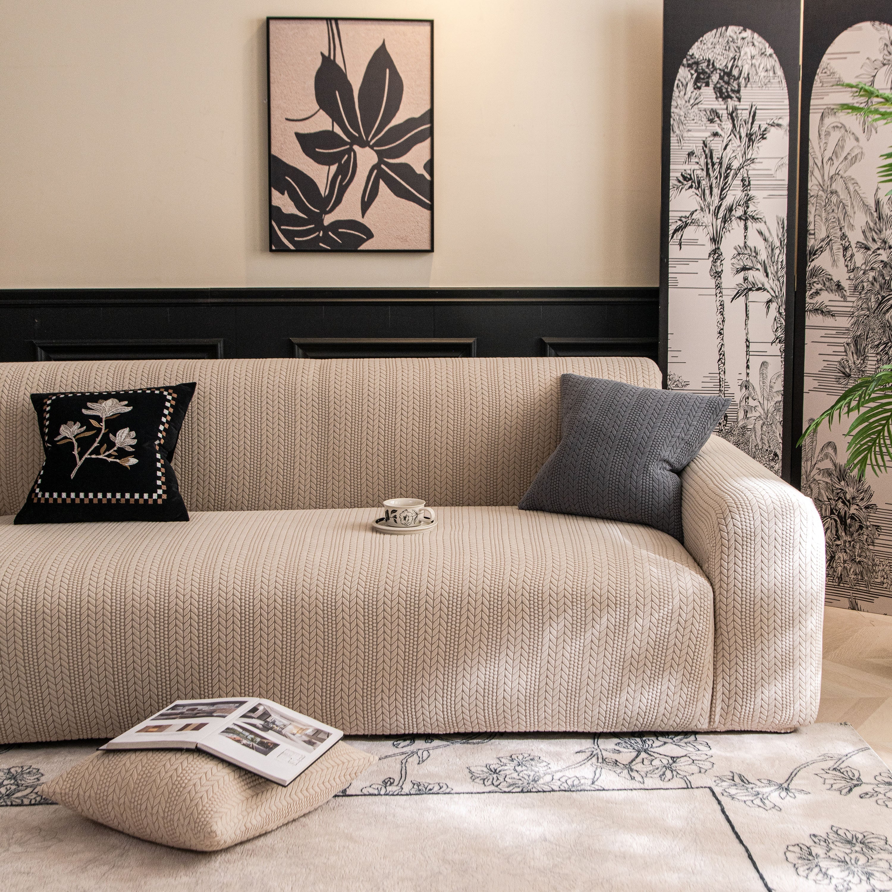 High Stretch Wheat Ear Embossed Textured Couch Slipcover, Water Repellent Sofa Cover - Image 25