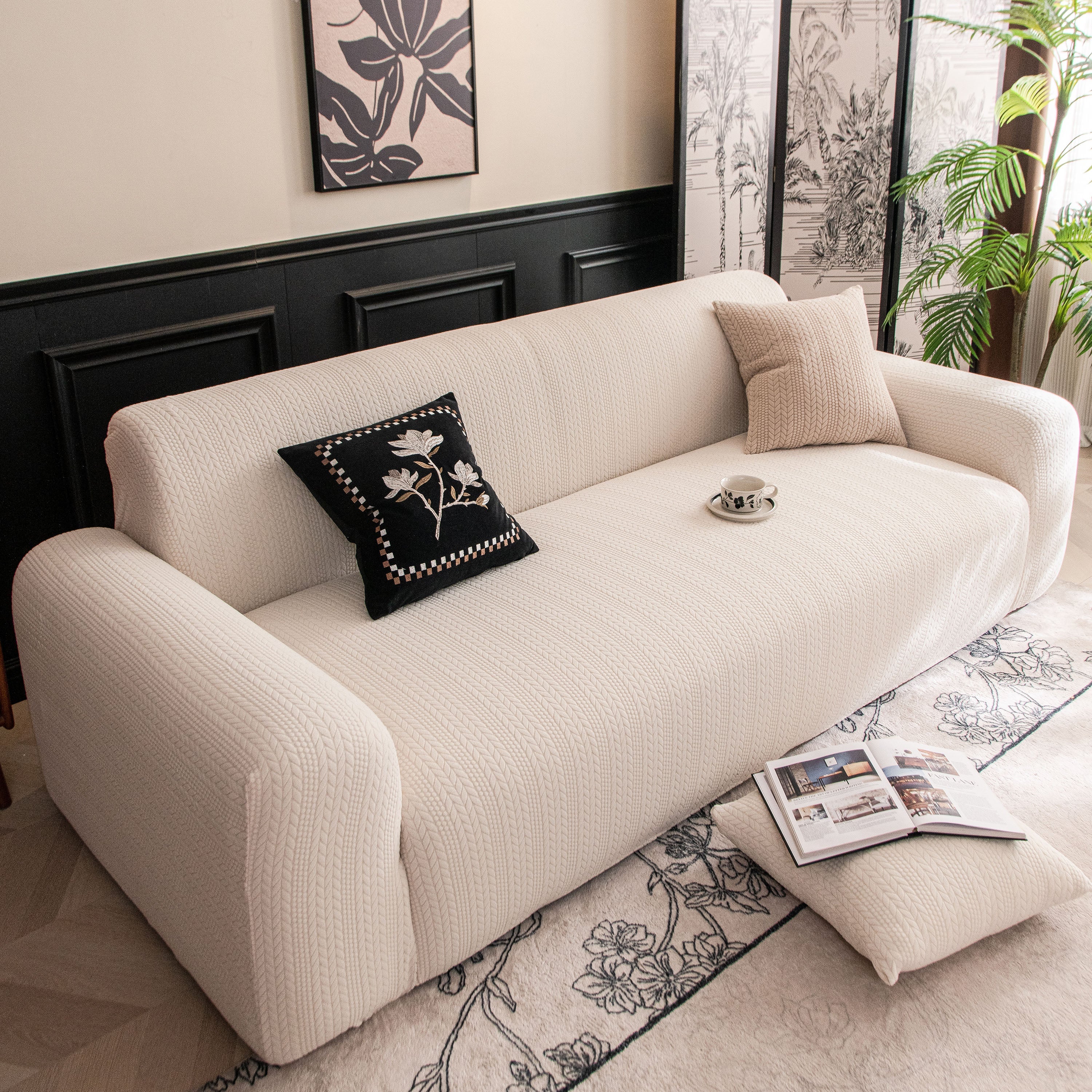 High Stretch Wheat Ear Embossed Textured Couch Slipcover, Water Repellent Sofa Cover - Image 26