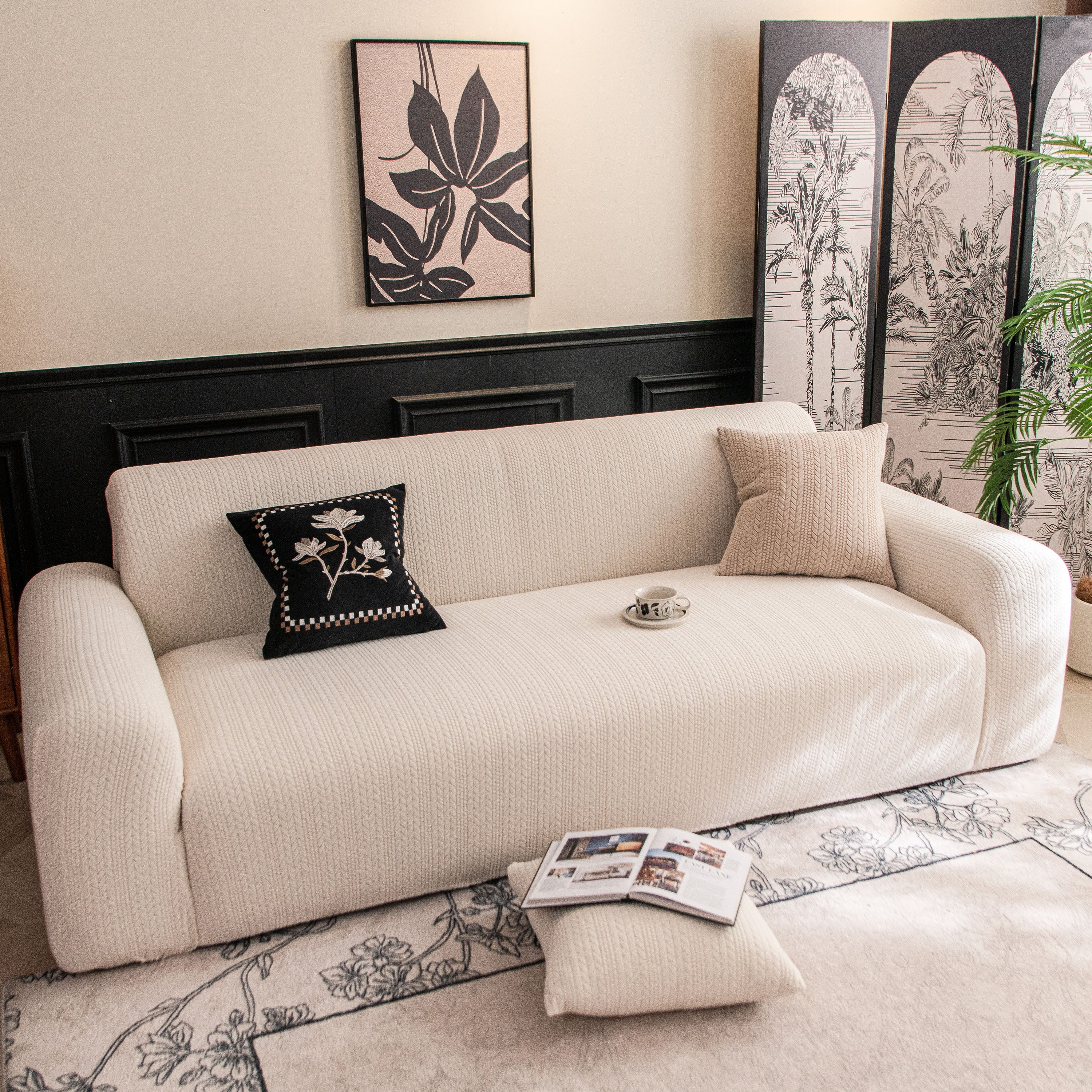 High Stretch Wheat Ear Embossed Textured Couch Slipcover, Water Repellent Sofa Cover - Image 28
