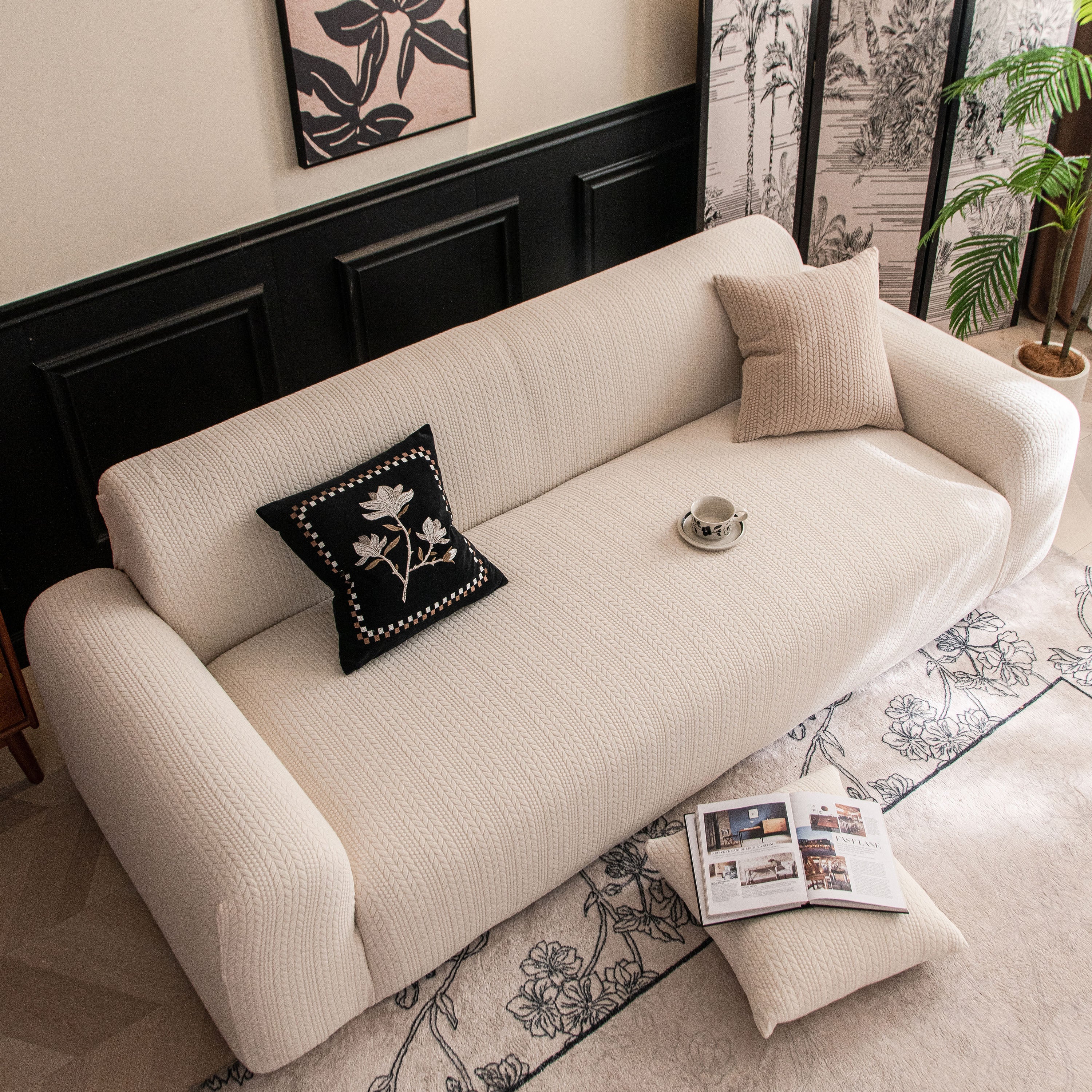 High Stretch Wheat Ear Embossed Textured Couch Slipcover, Water Repellent Sofa Cover - Image 29