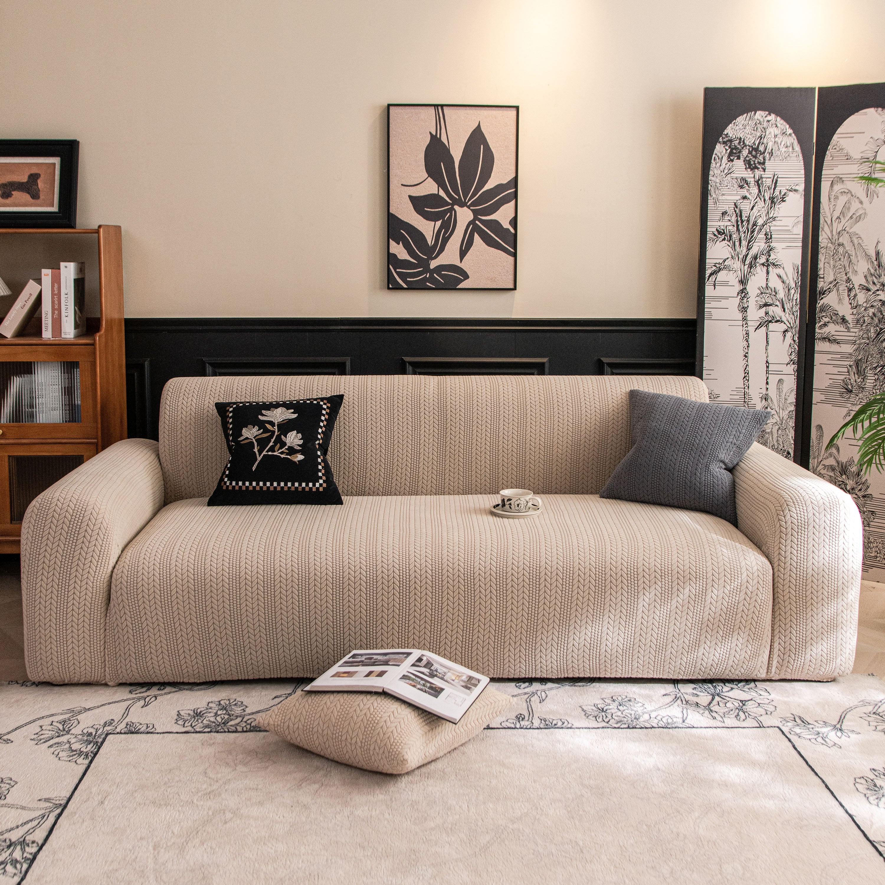 High Stretch Wheat Ear Embossed Textured Couch Slipcover, Water Repellent Sofa Cover - Image 3