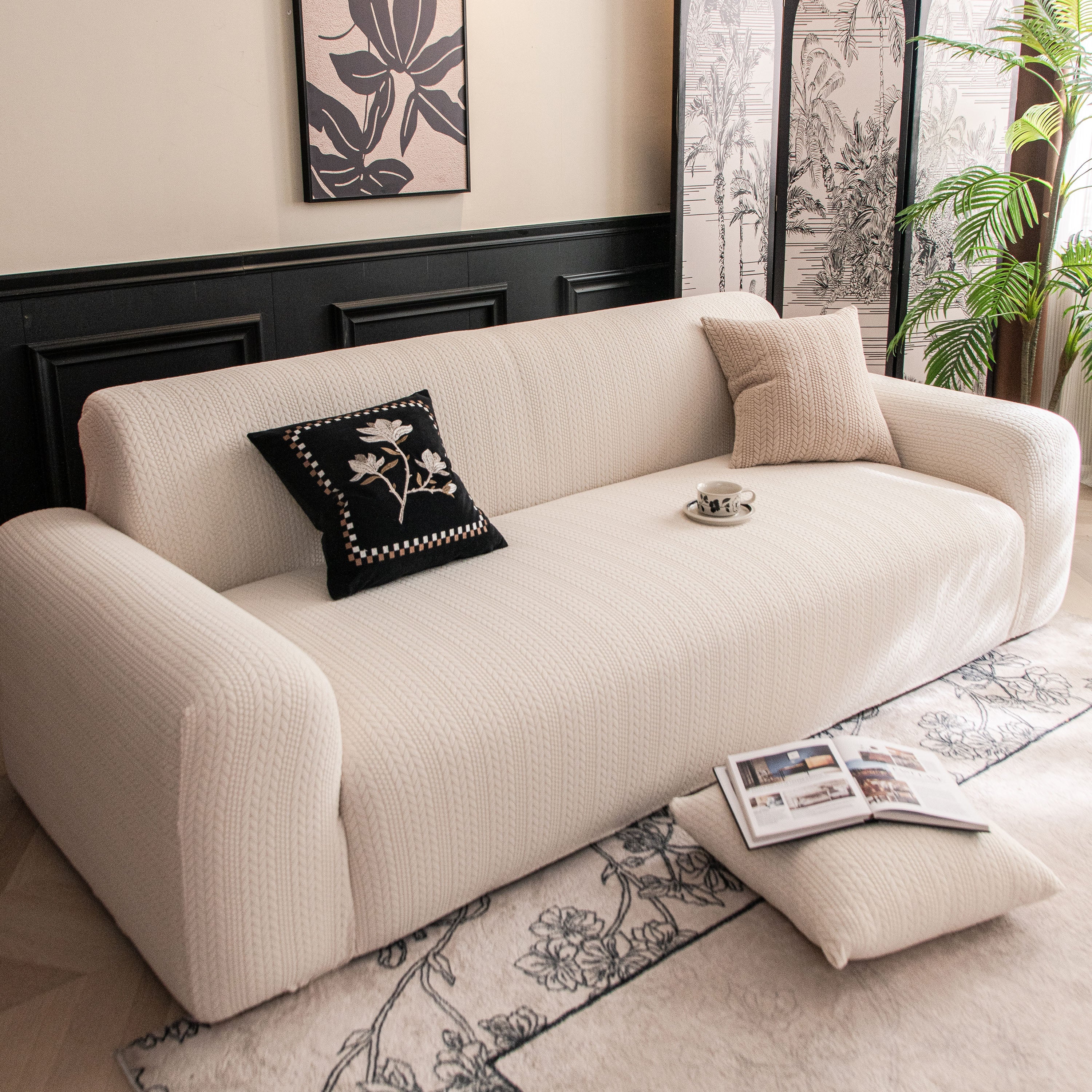 High Stretch Wheat Ear Embossed Textured Couch Slipcover, Water Repellent Sofa Cover - Image 30