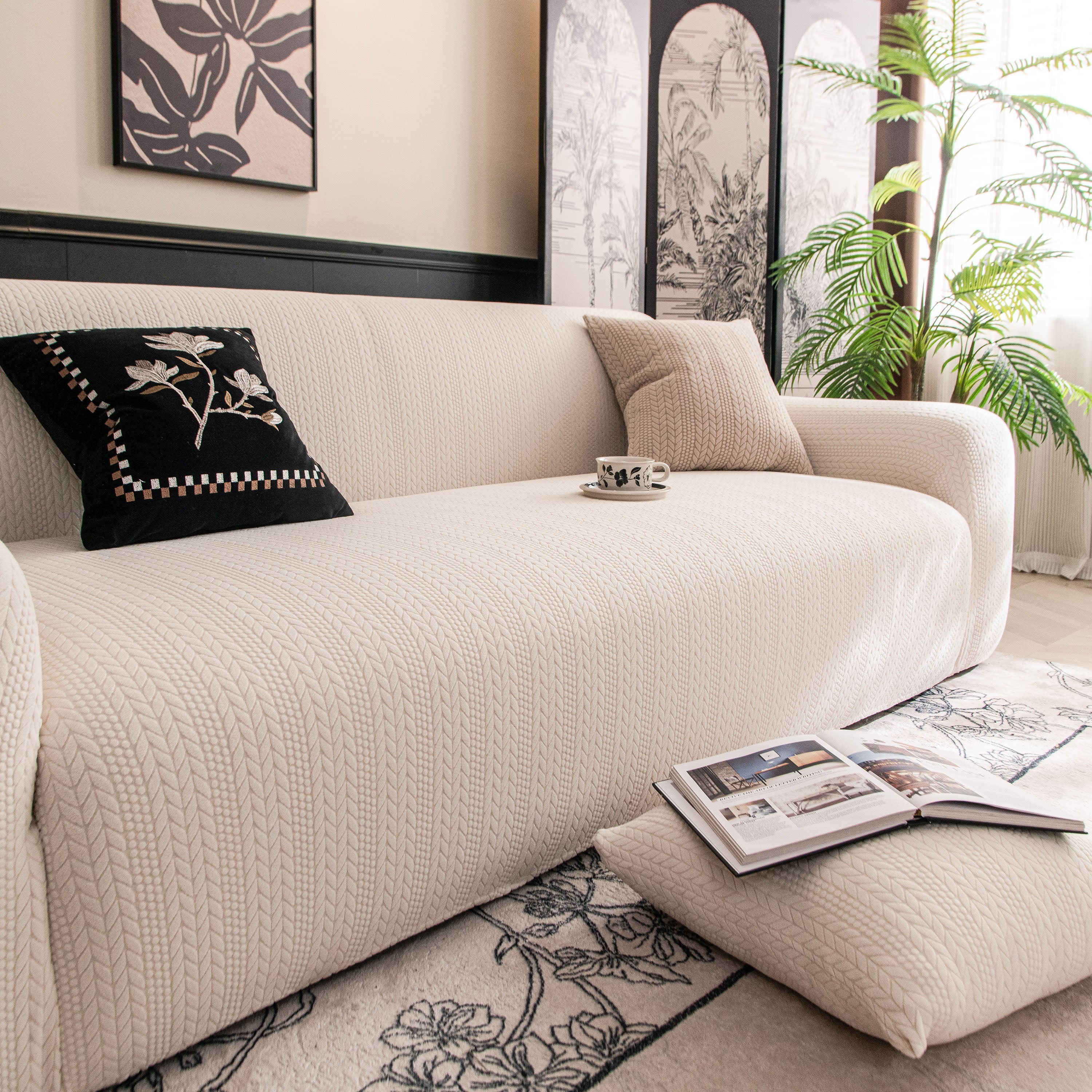 High Stretch Wheat Ear Embossed Textured Couch Slipcover, Water Repellent Sofa Cover - Image 31