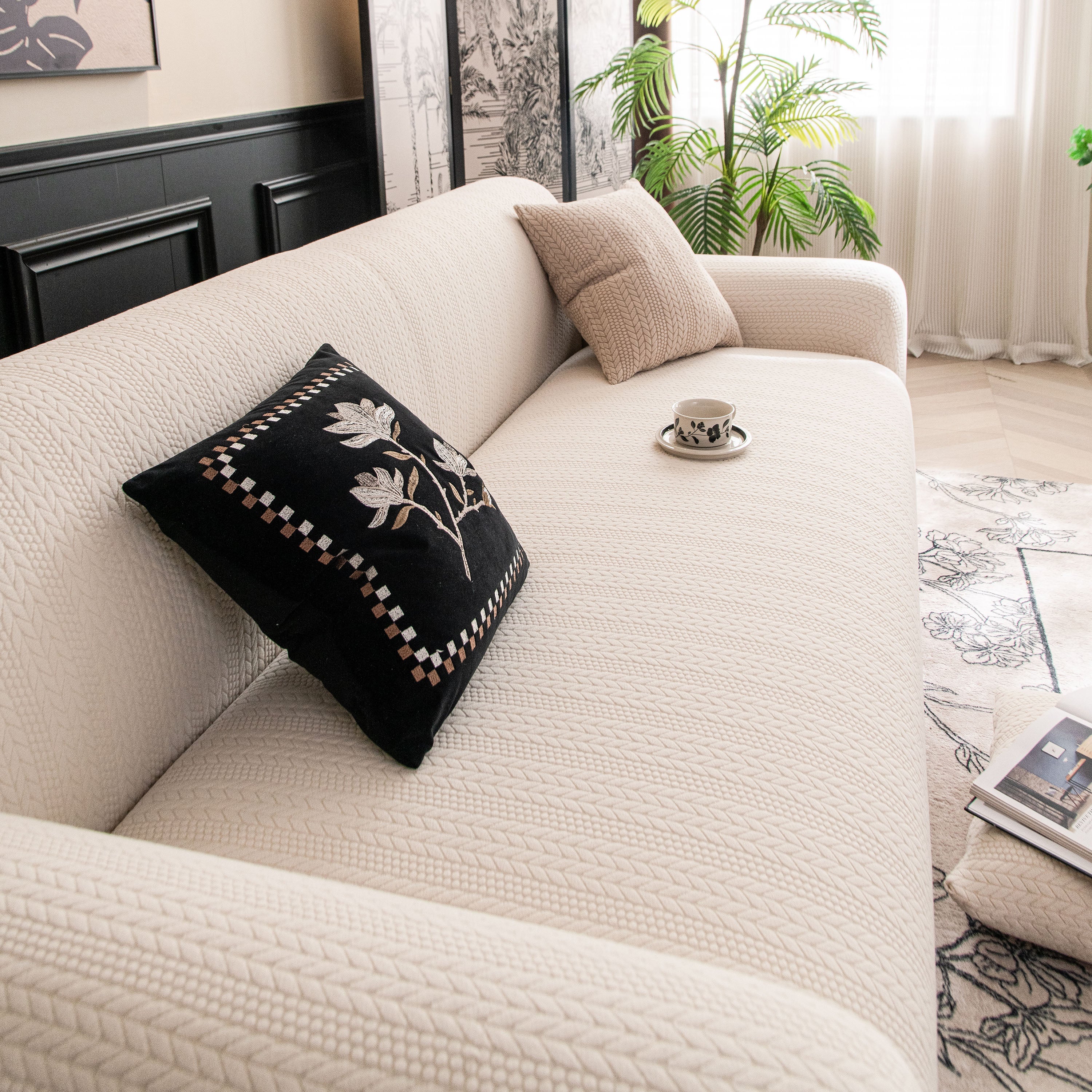 High Stretch Wheat Ear Embossed Textured Couch Slipcover, Water Repellent Sofa Cover - Image 39
