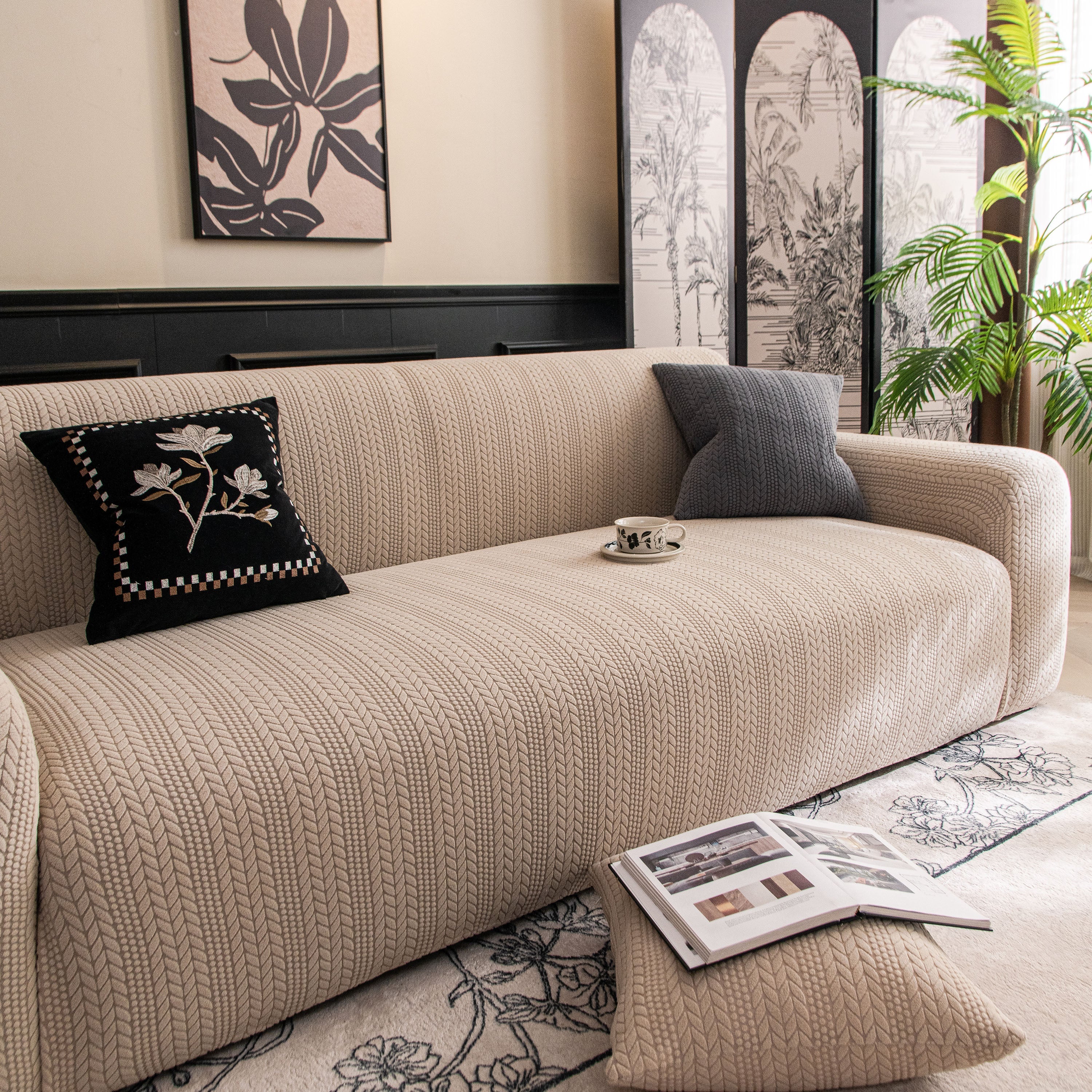 High Stretch Wheat Ear Embossed Textured Couch Slipcover, Water Repellent Sofa Cover - Image 4
