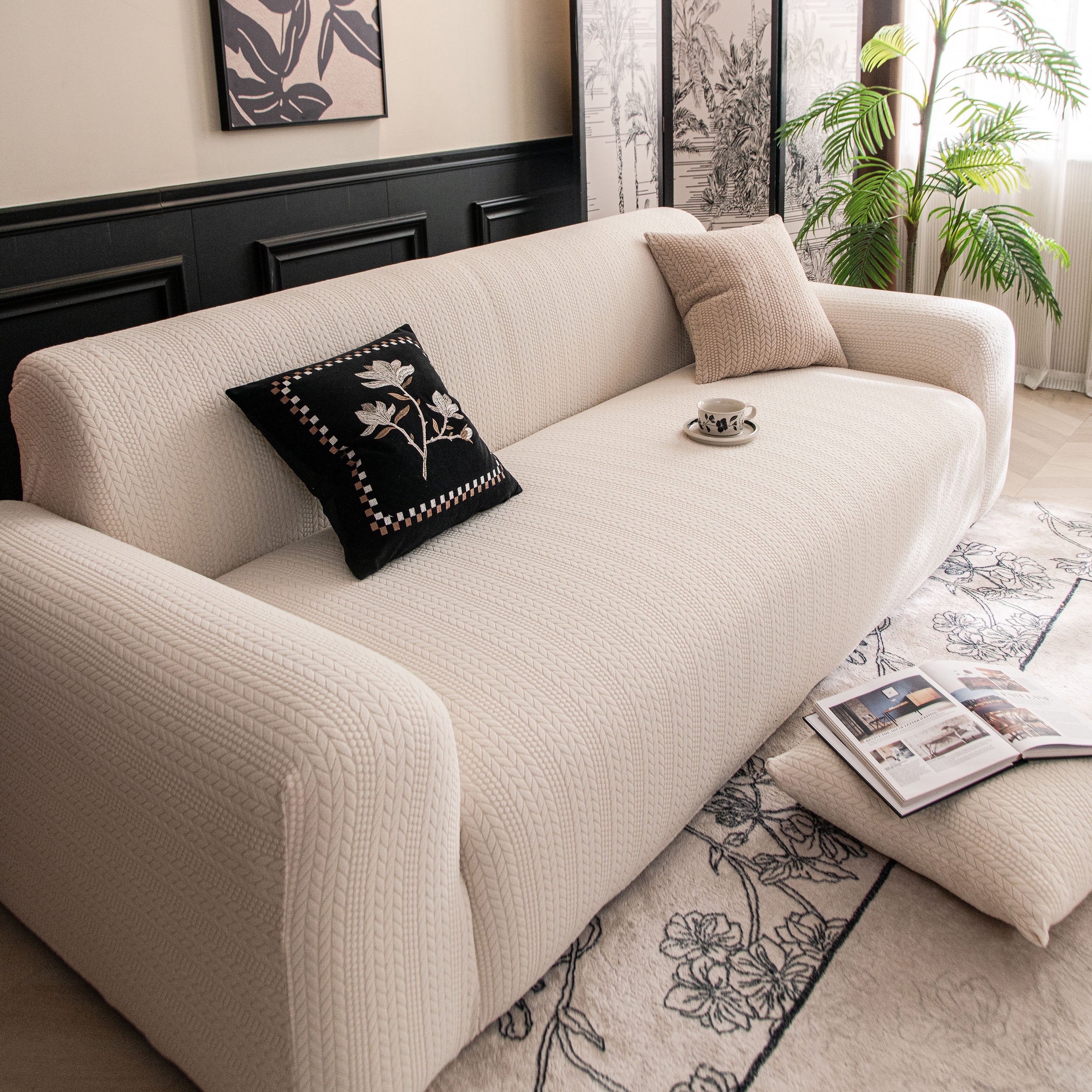 High Stretch Wheat Ear Embossed Textured Couch Slipcover, Water Repellent Sofa Cover - Image 40