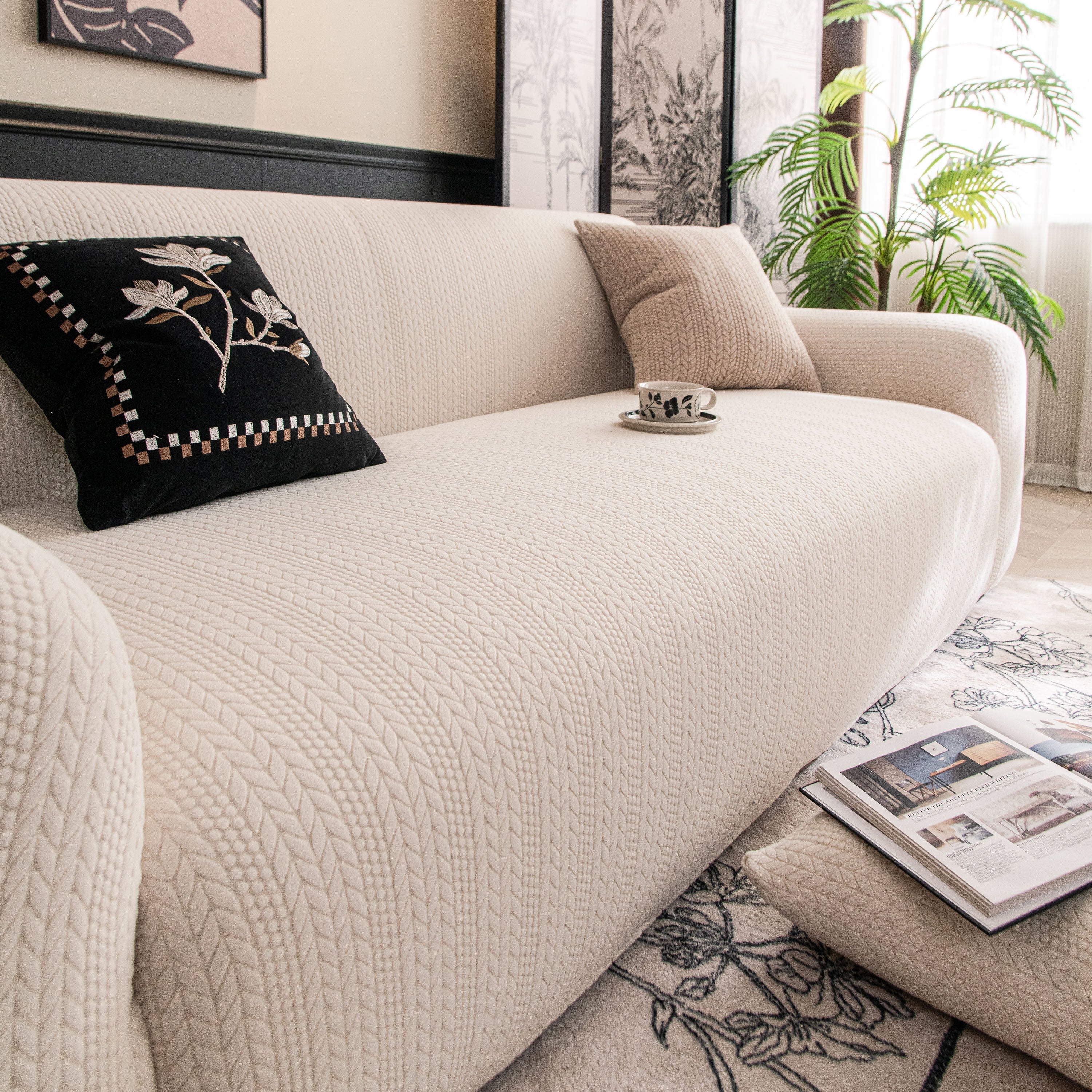 High Stretch Wheat Ear Embossed Textured Couch Slipcover, Water Repellent Sofa Cover - Image 41