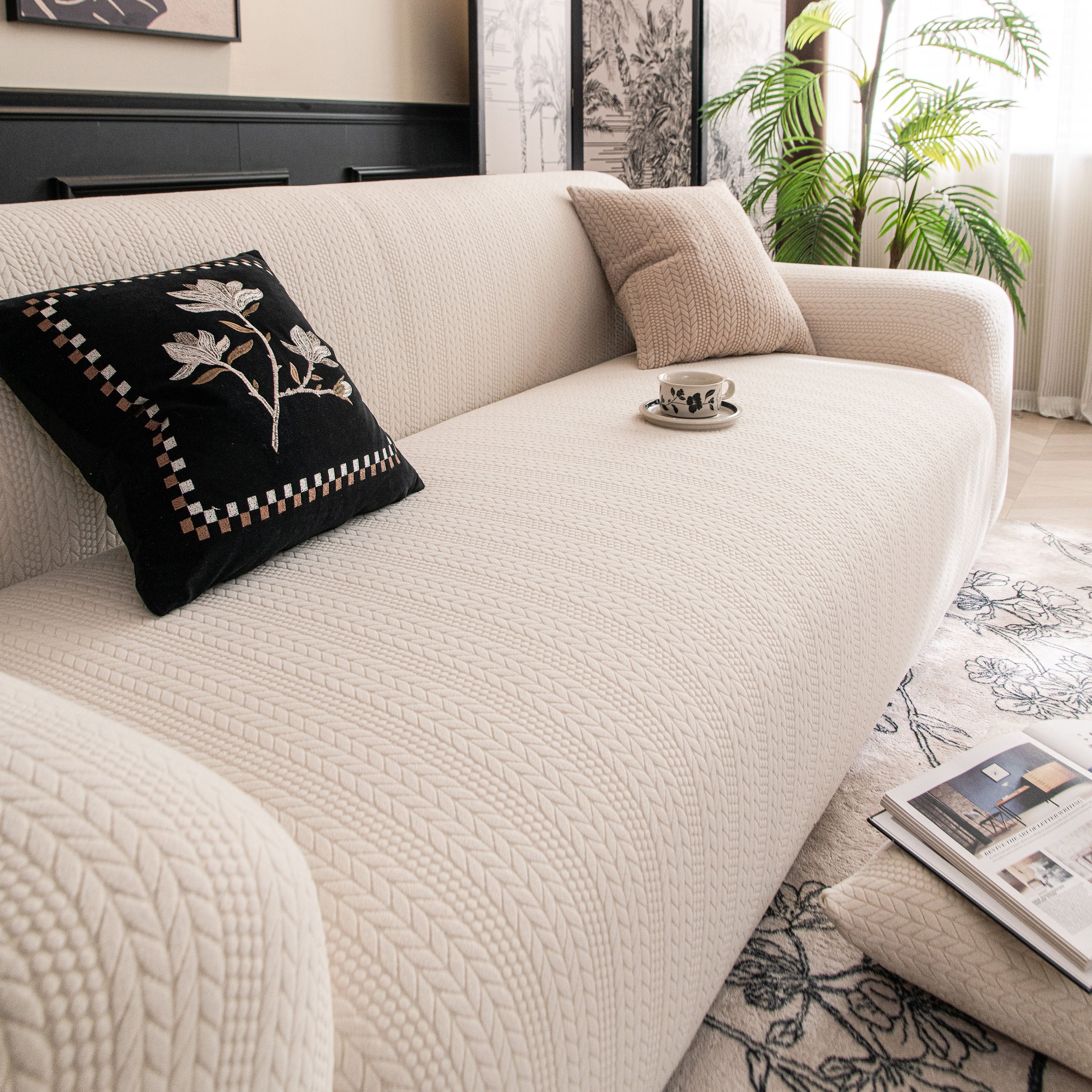 High Stretch Wheat Ear Embossed Textured Couch Slipcover, Water Repellent Sofa Cover - Image 42