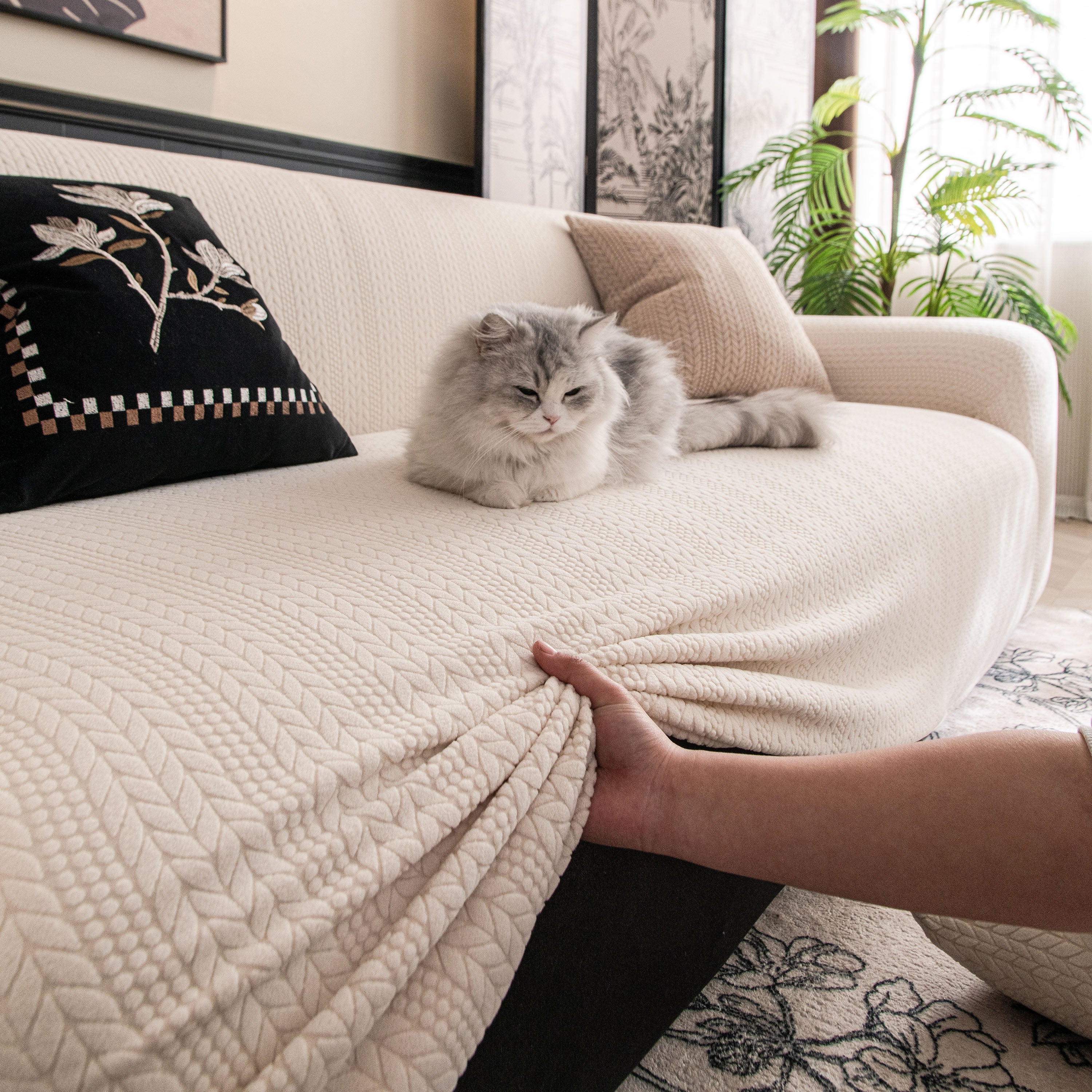 High Stretch Wheat Ear Embossed Textured Couch Slipcover, Water Repellent Sofa Cover - Image 45