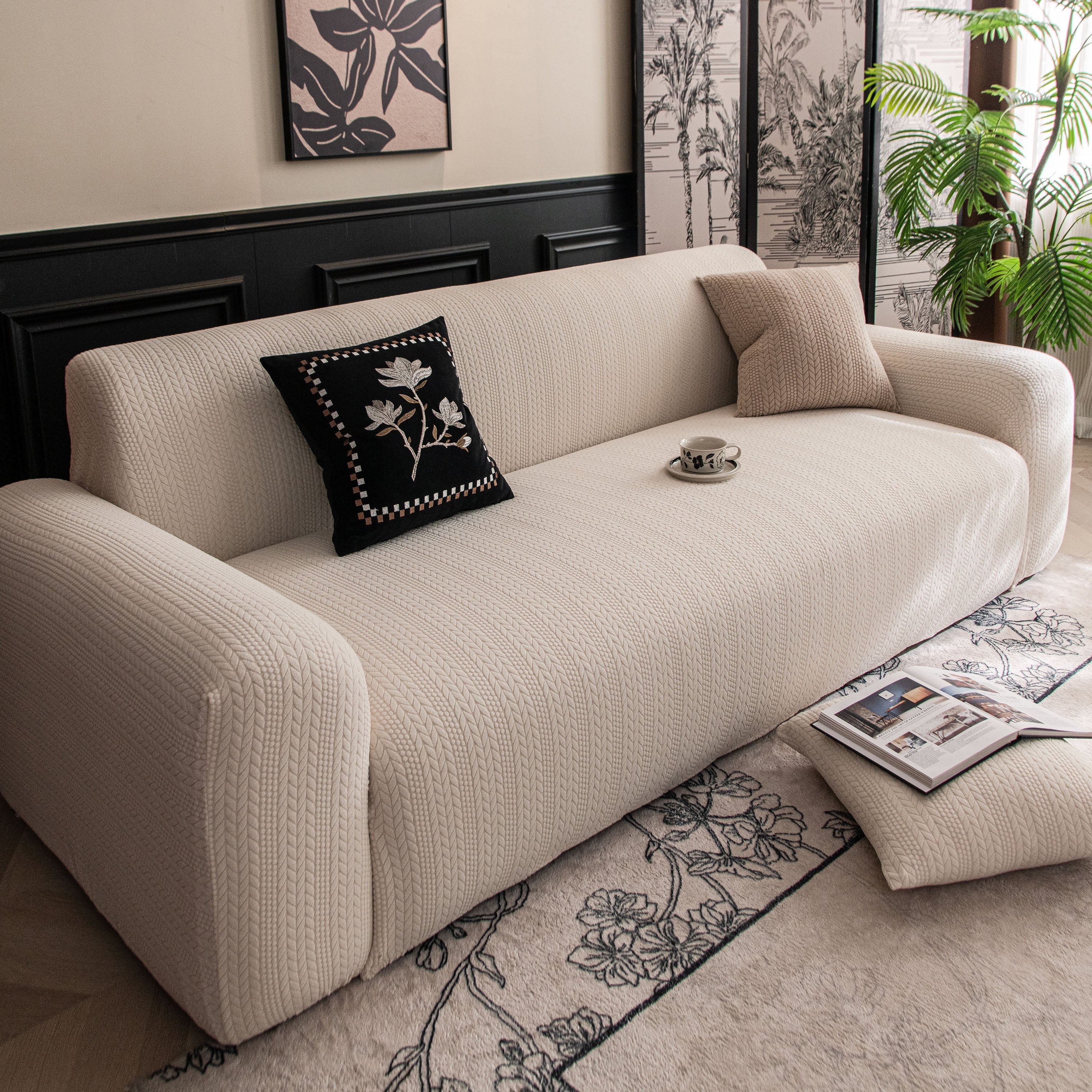 High Stretch Wheat Ear Embossed Textured Couch Slipcover, Water Repellent Sofa Cover - Image 46