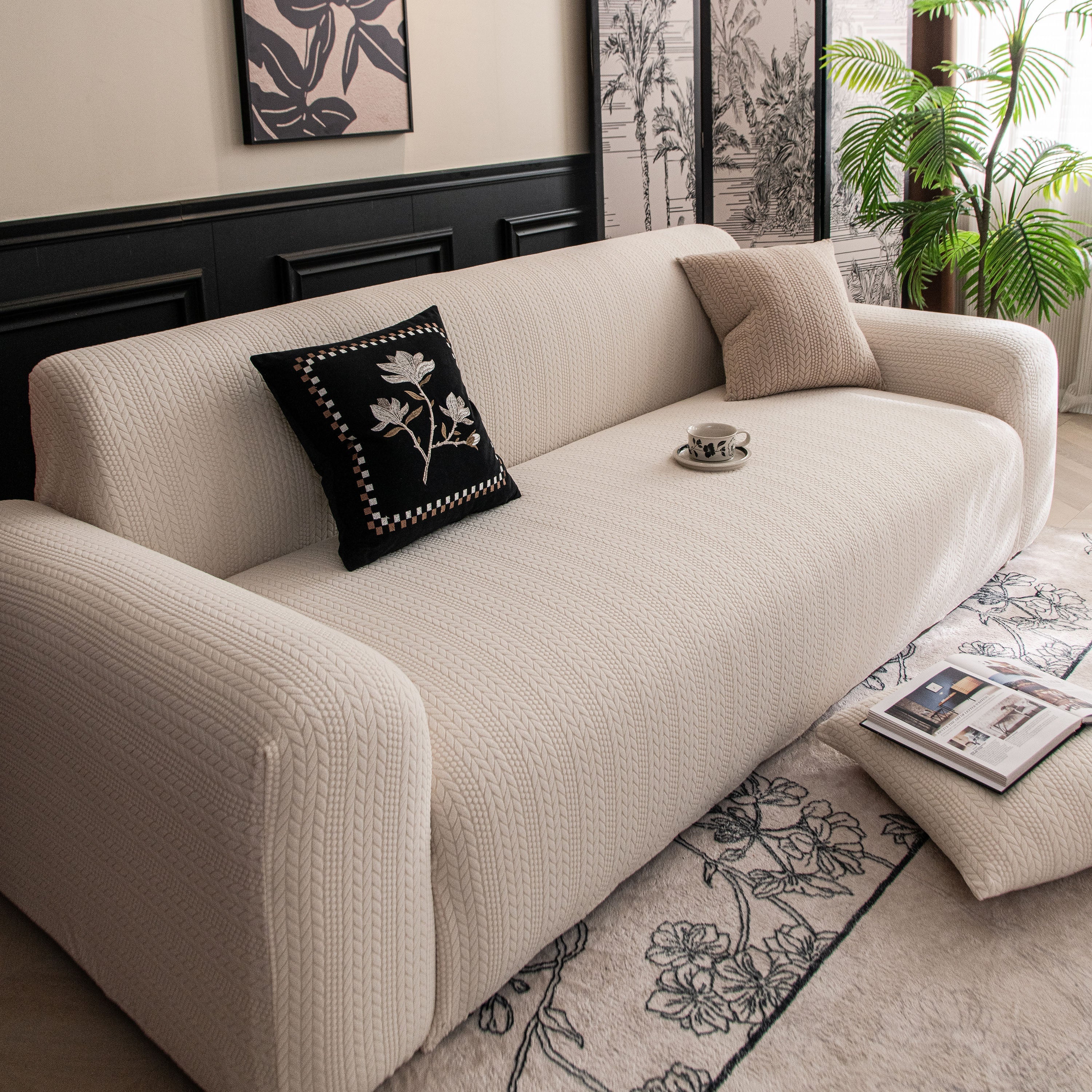 High Stretch Wheat Ear Embossed Textured Couch Slipcover, Water Repellent Sofa Cover - Image 47