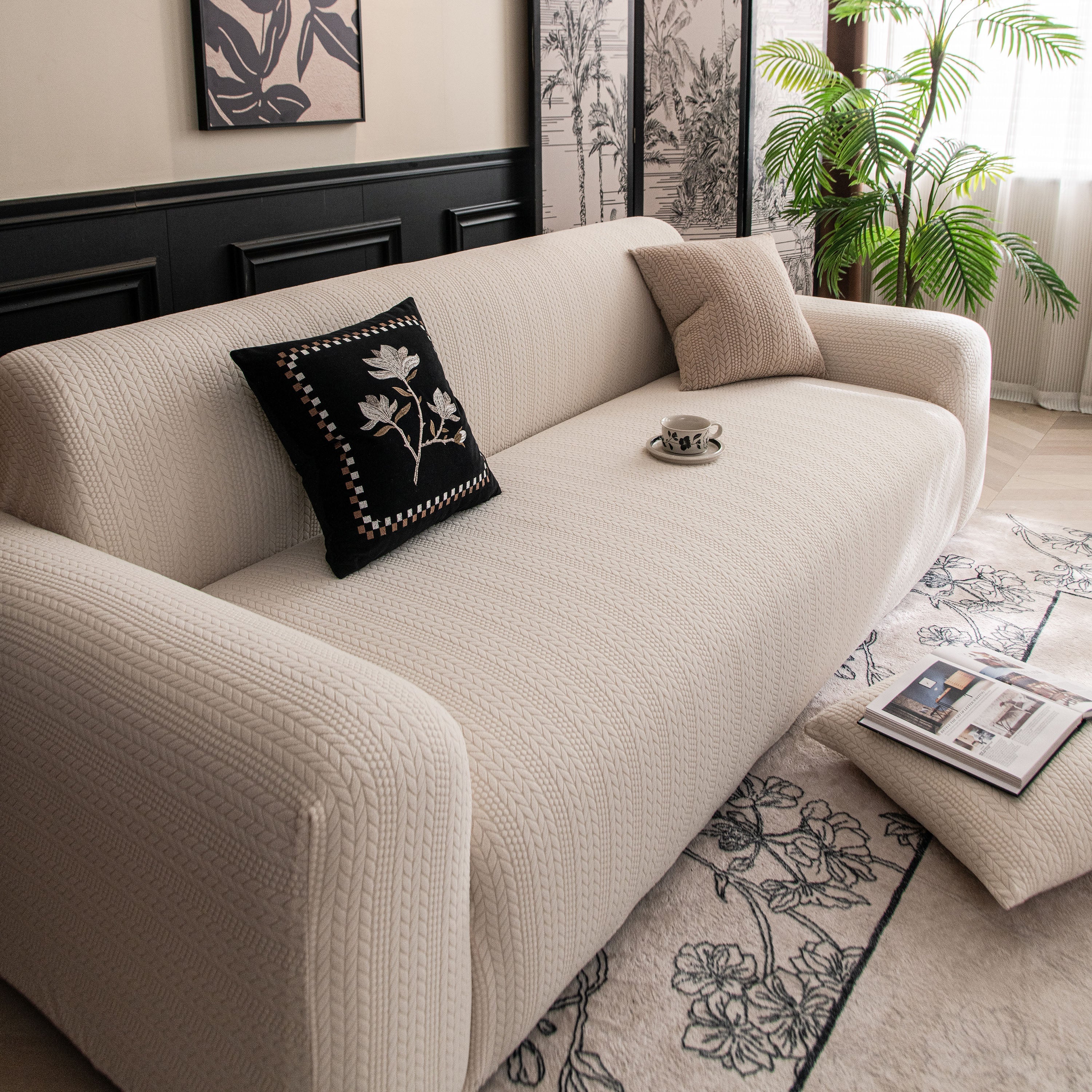 High Stretch Wheat Ear Embossed Textured Couch Slipcover, Water Repellent Sofa Cover - Image 48