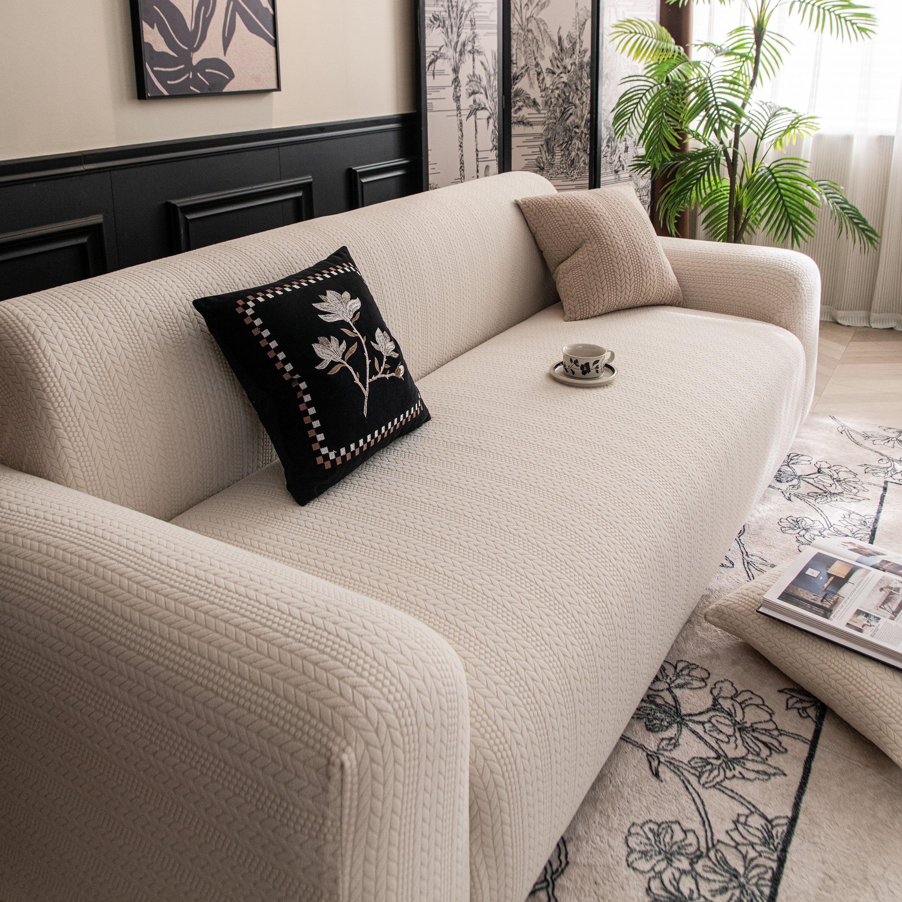 High Stretch Wheat Ear Embossed Textured Couch Slipcover, Water Repellent Sofa Cover - Image 49