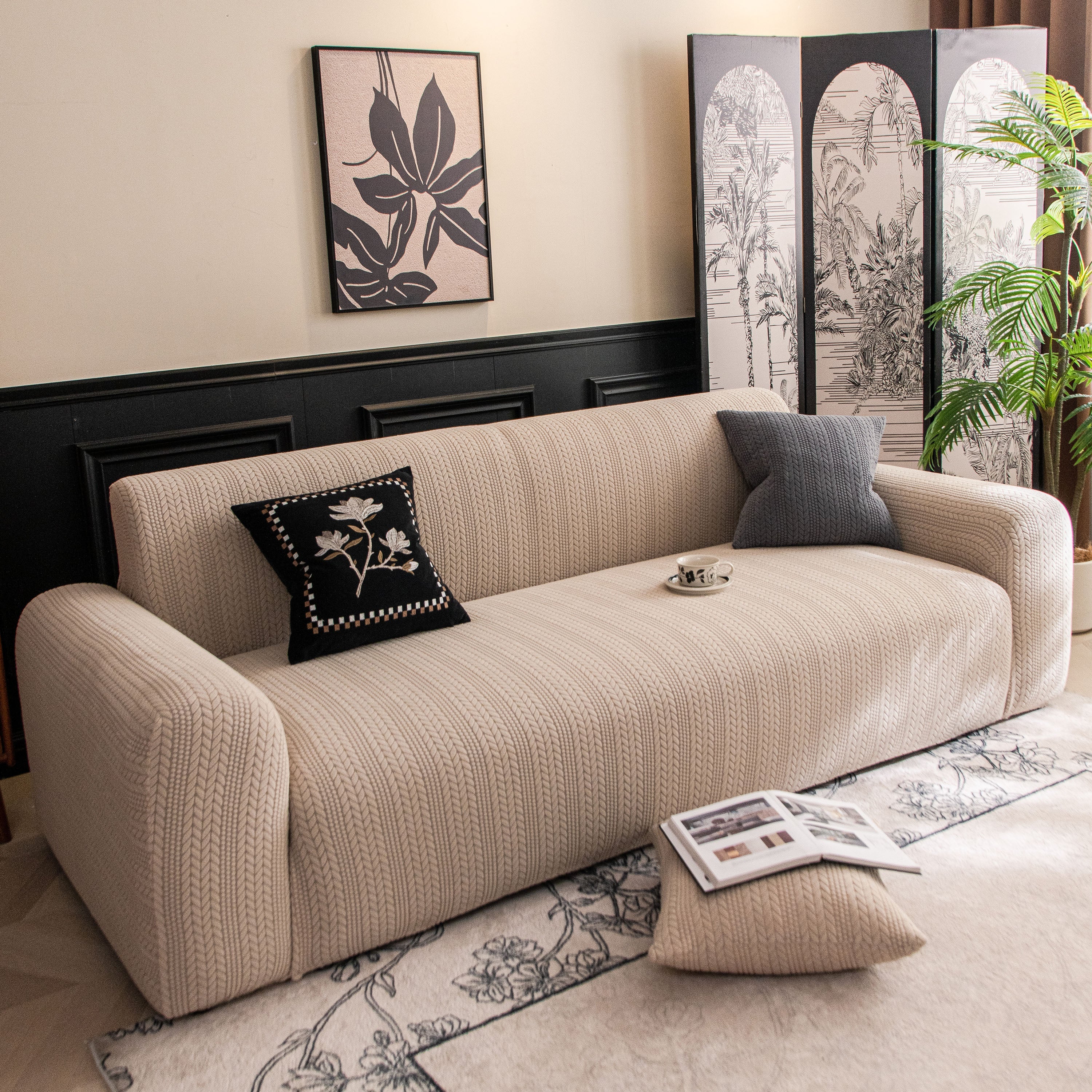 High Stretch Wheat Ear Embossed Textured Couch Slipcover, Water Repellent Sofa Cover - Image 5