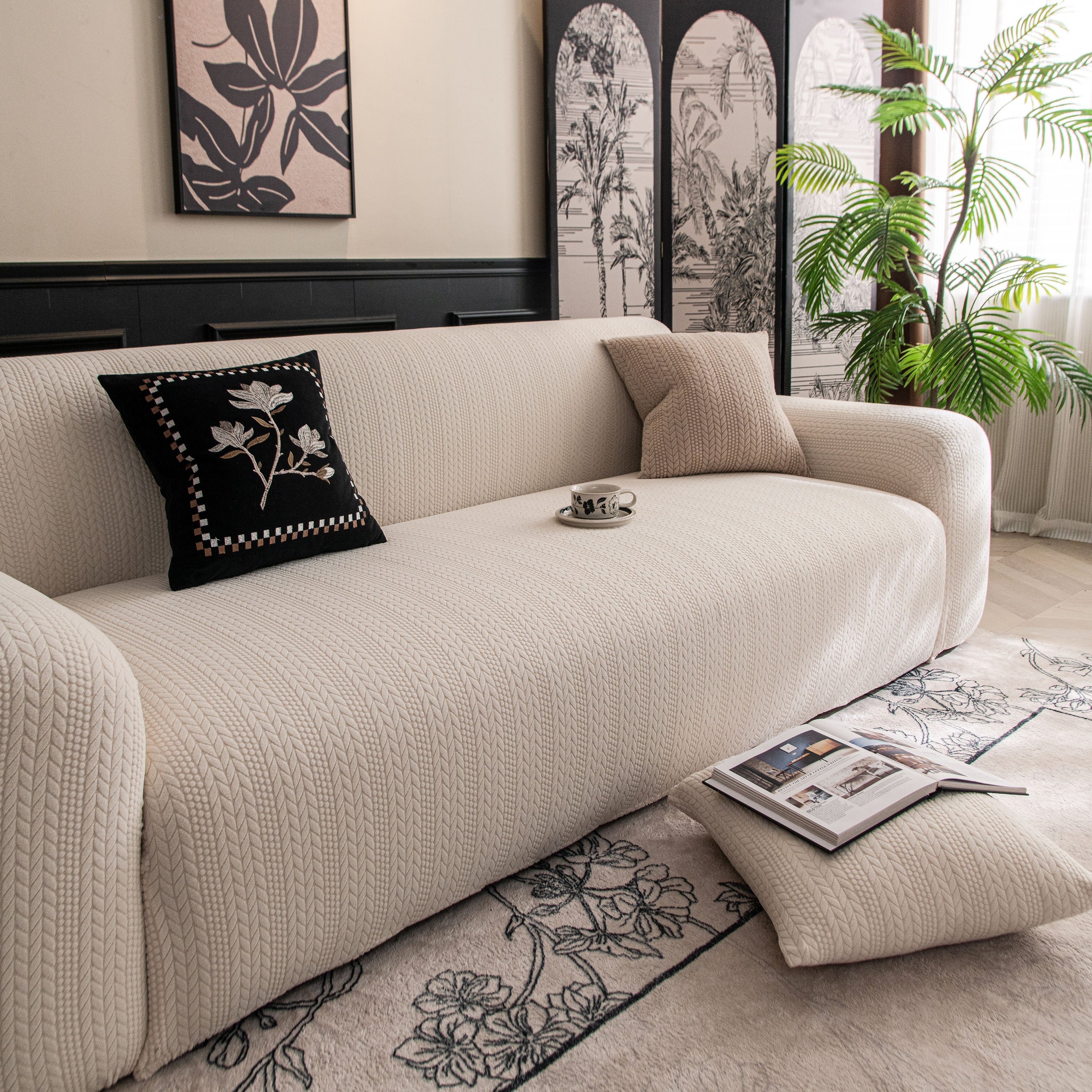 High Stretch Wheat Ear Embossed Textured Couch Slipcover, Water Repellent Sofa Cover - Image 50
