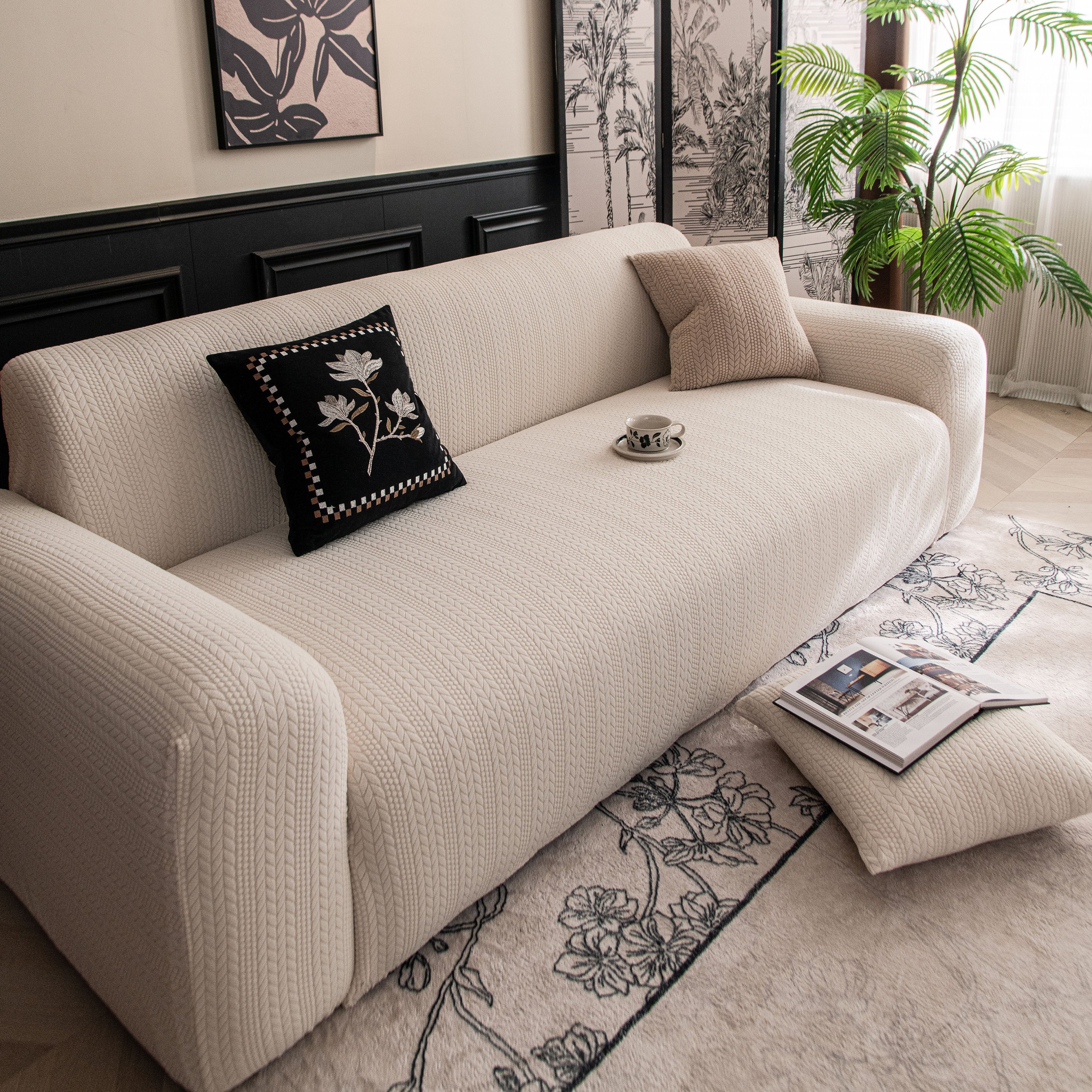 High Stretch Wheat Ear Embossed Textured Couch Slipcover, Water Repellent Sofa Cover - Image 51