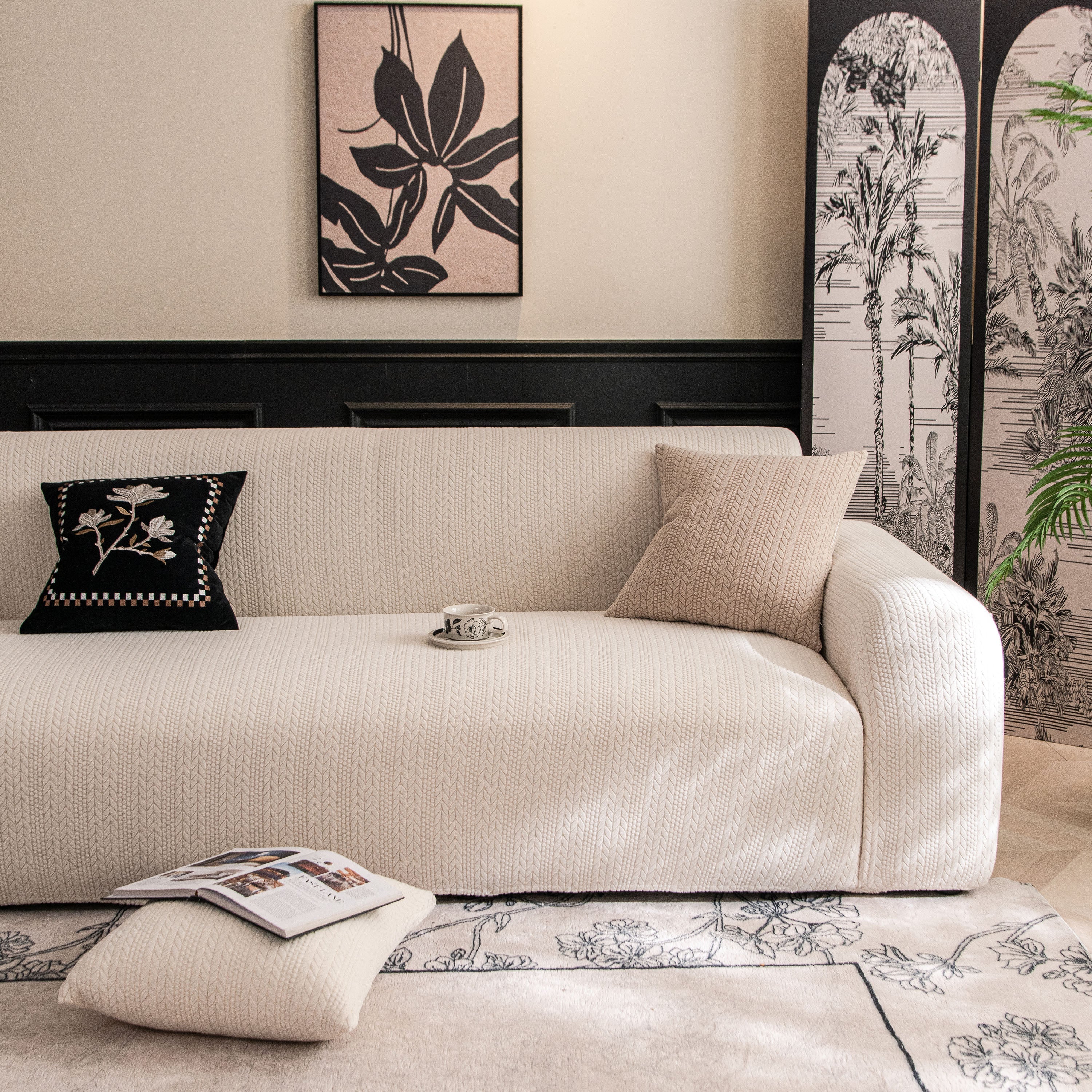 High Stretch Wheat Ear Embossed Textured Couch Slipcover, Water Repellent Sofa Cover - Image 52