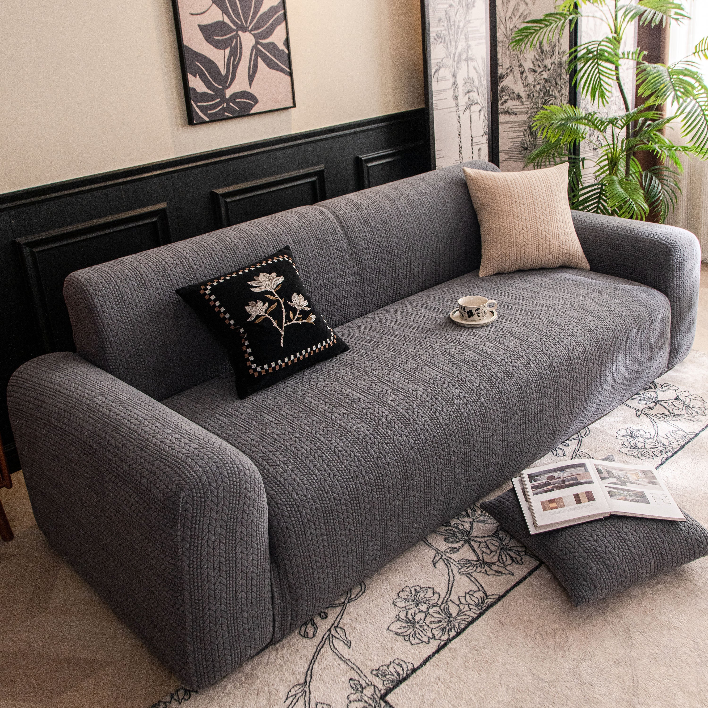 High Stretch Wheat Ear Embossed Textured Couch Slipcover, Water Repellent Sofa Cover - Image 53