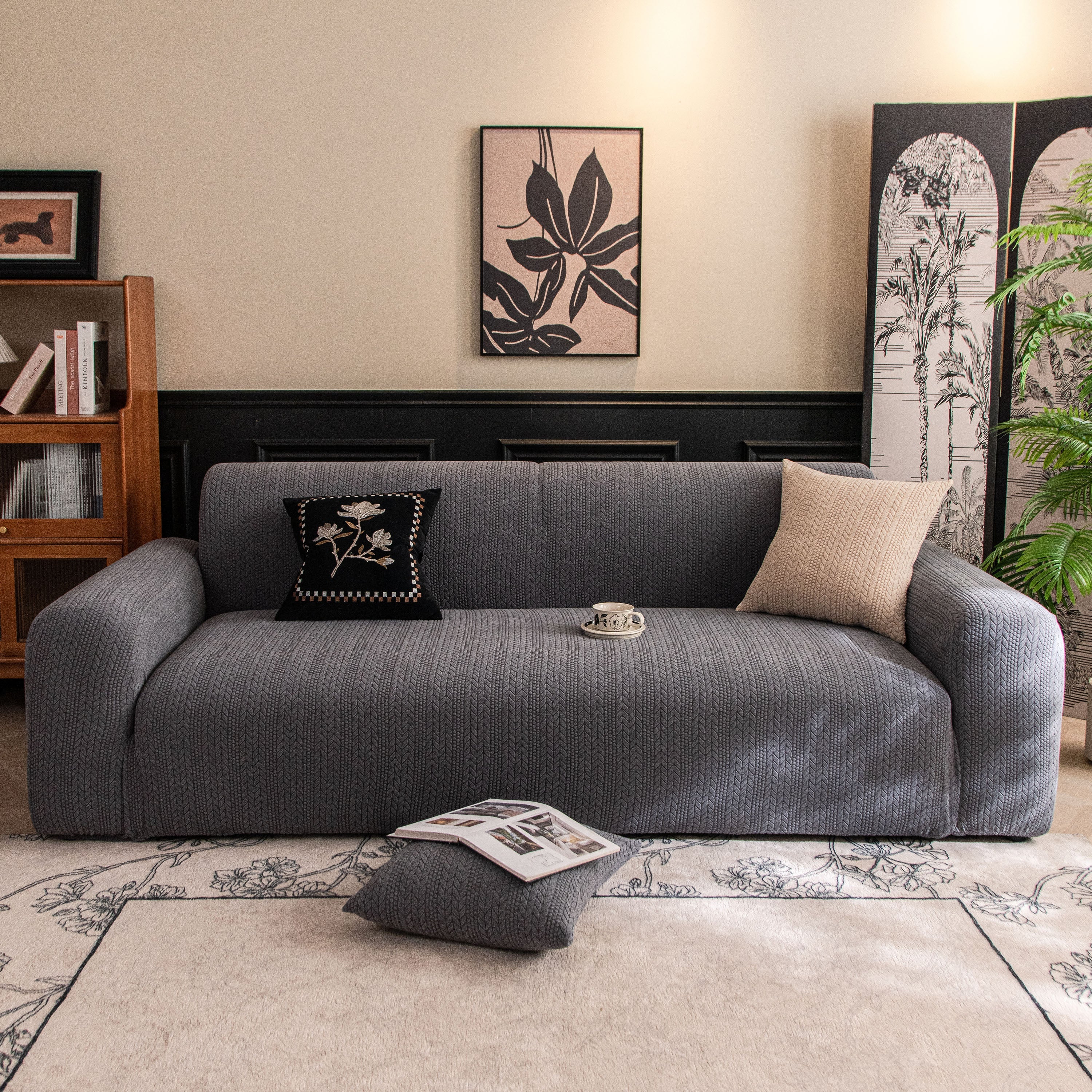 High Stretch Wheat Ear Embossed Textured Couch Slipcover, Water Repellent Sofa Cover - Image 54