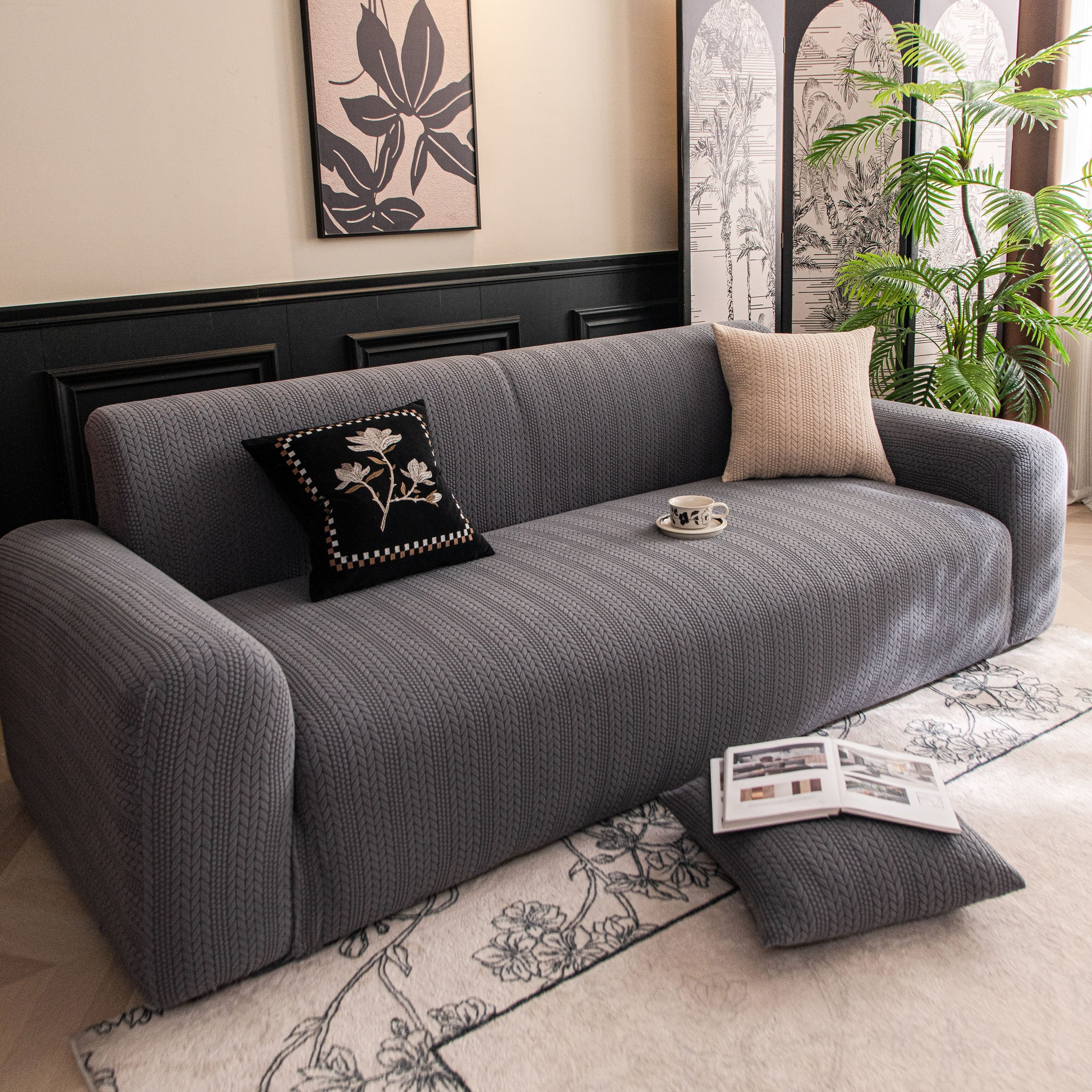 High Stretch Wheat Ear Embossed Textured Couch Slipcover, Water Repellent Sofa Cover - Image 55