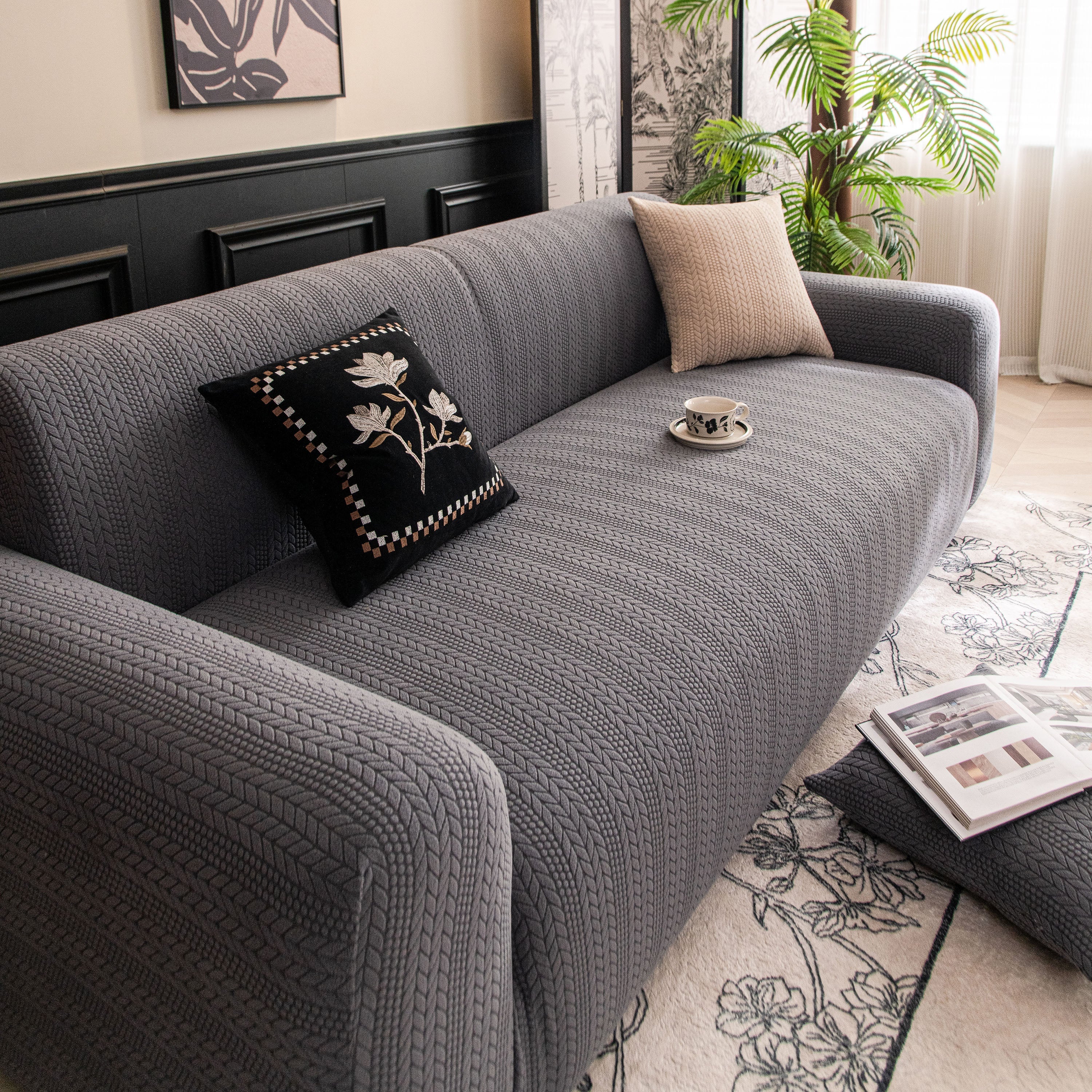High Stretch Wheat Ear Embossed Textured Couch Slipcover, Water Repellent Sofa Cover - Image 57