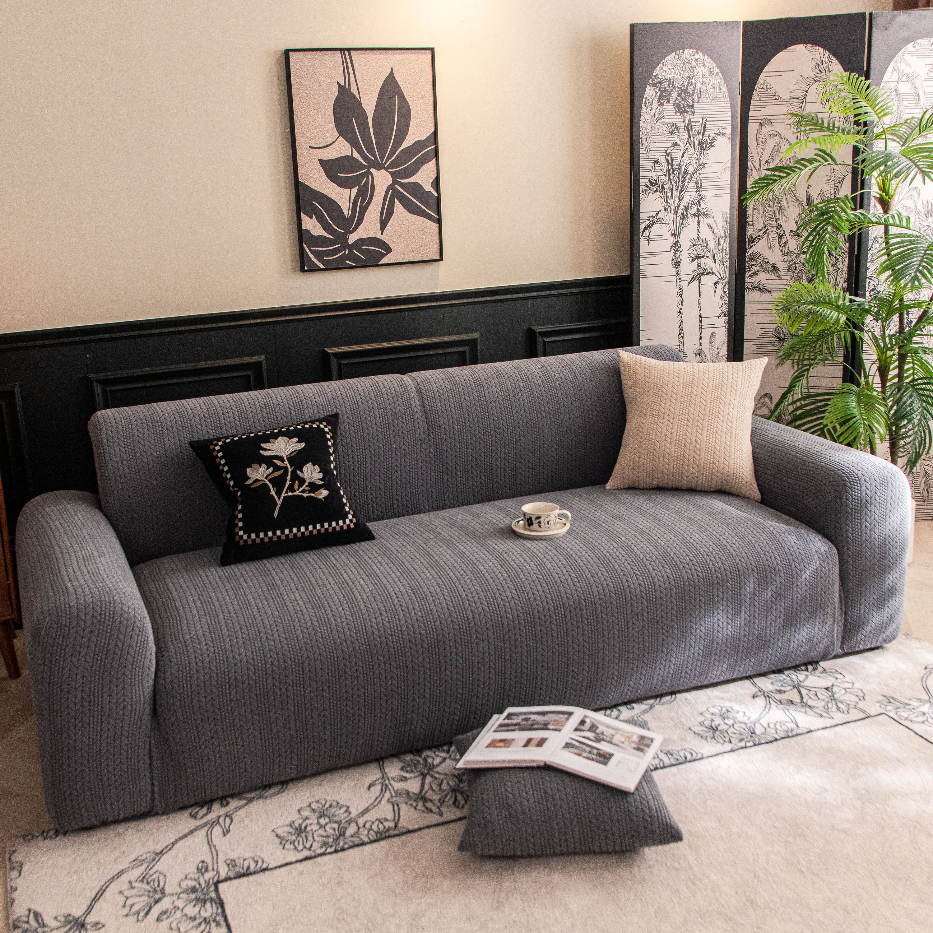 High Stretch Wheat Ear Embossed Textured Couch Slipcover, Water Repellent Sofa Cover - Image 59