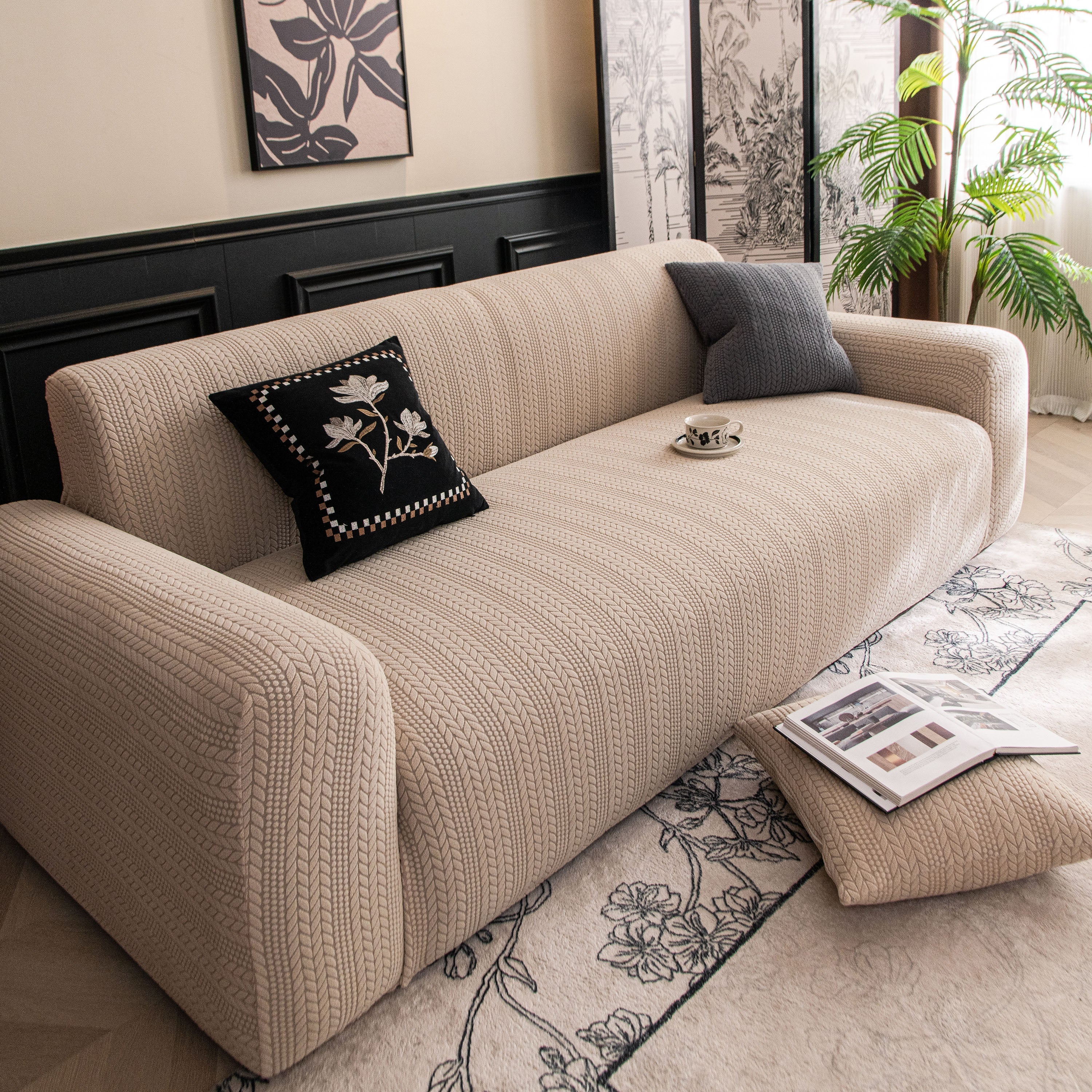 High Stretch Wheat Ear Embossed Textured Couch Slipcover, Water Repellent Sofa Cover - Image 6
