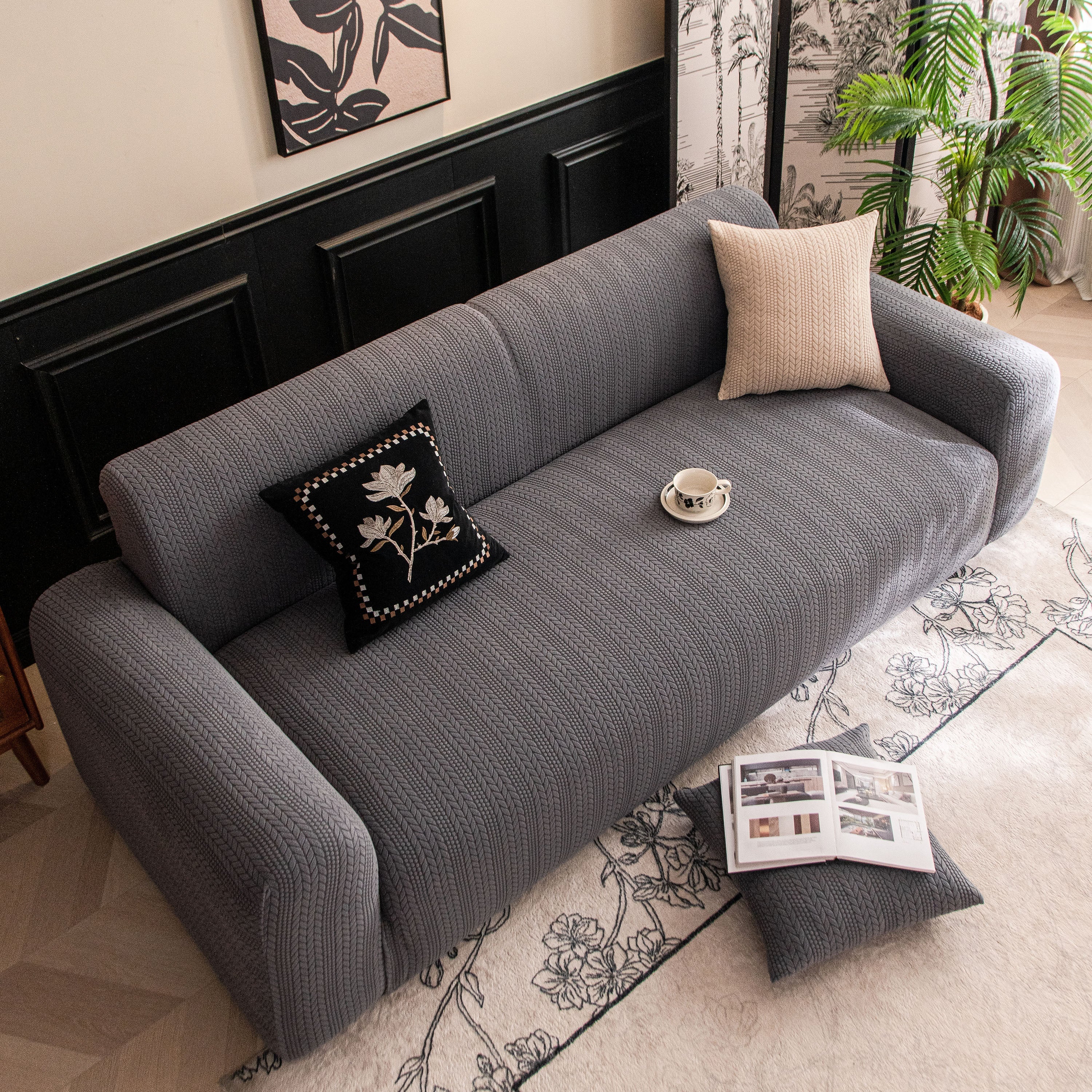 High Stretch Wheat Ear Embossed Textured Couch Slipcover, Water Repellent Sofa Cover - Image 60