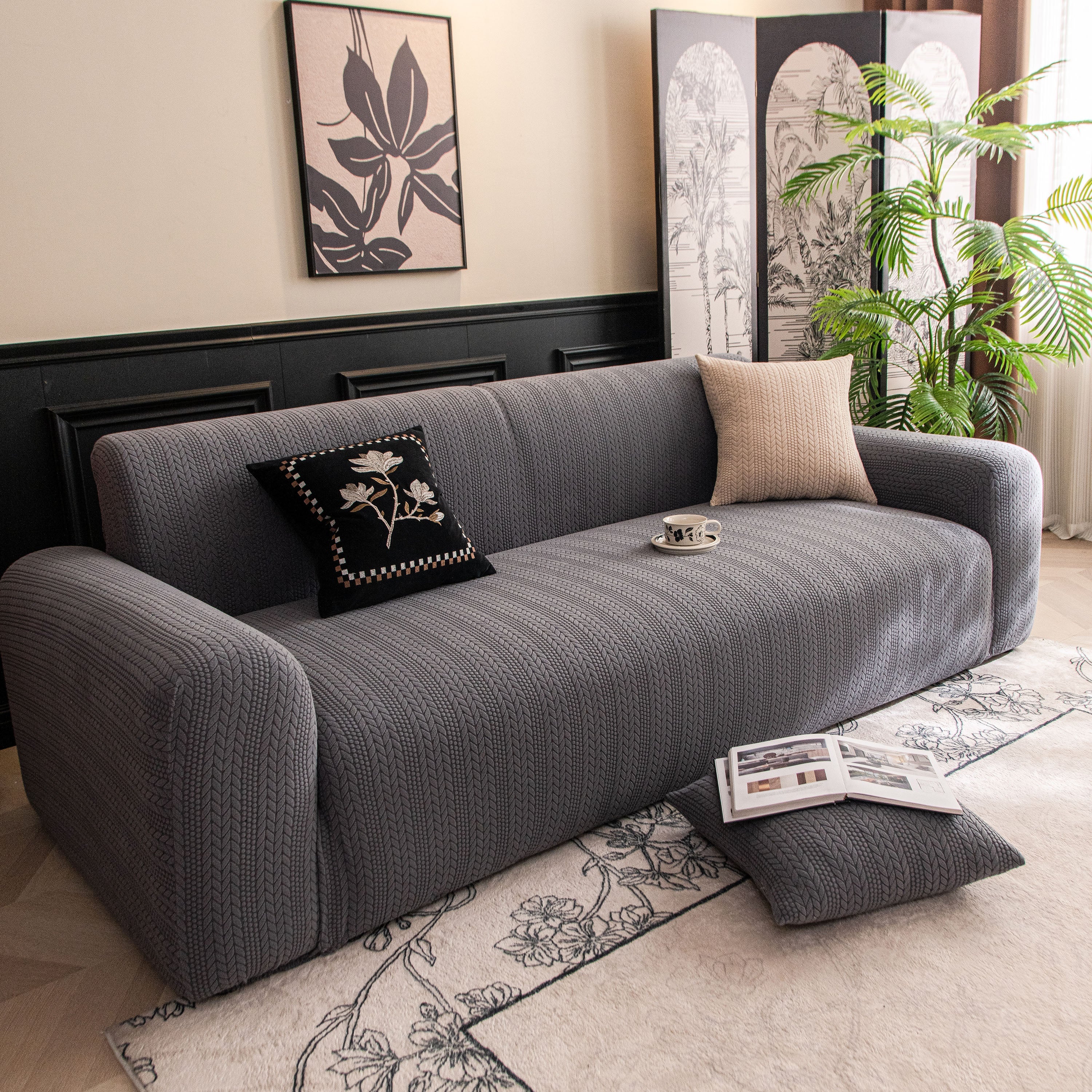 High Stretch Wheat Ear Embossed Textured Couch Slipcover, Water Repellent Sofa Cover - Image 61