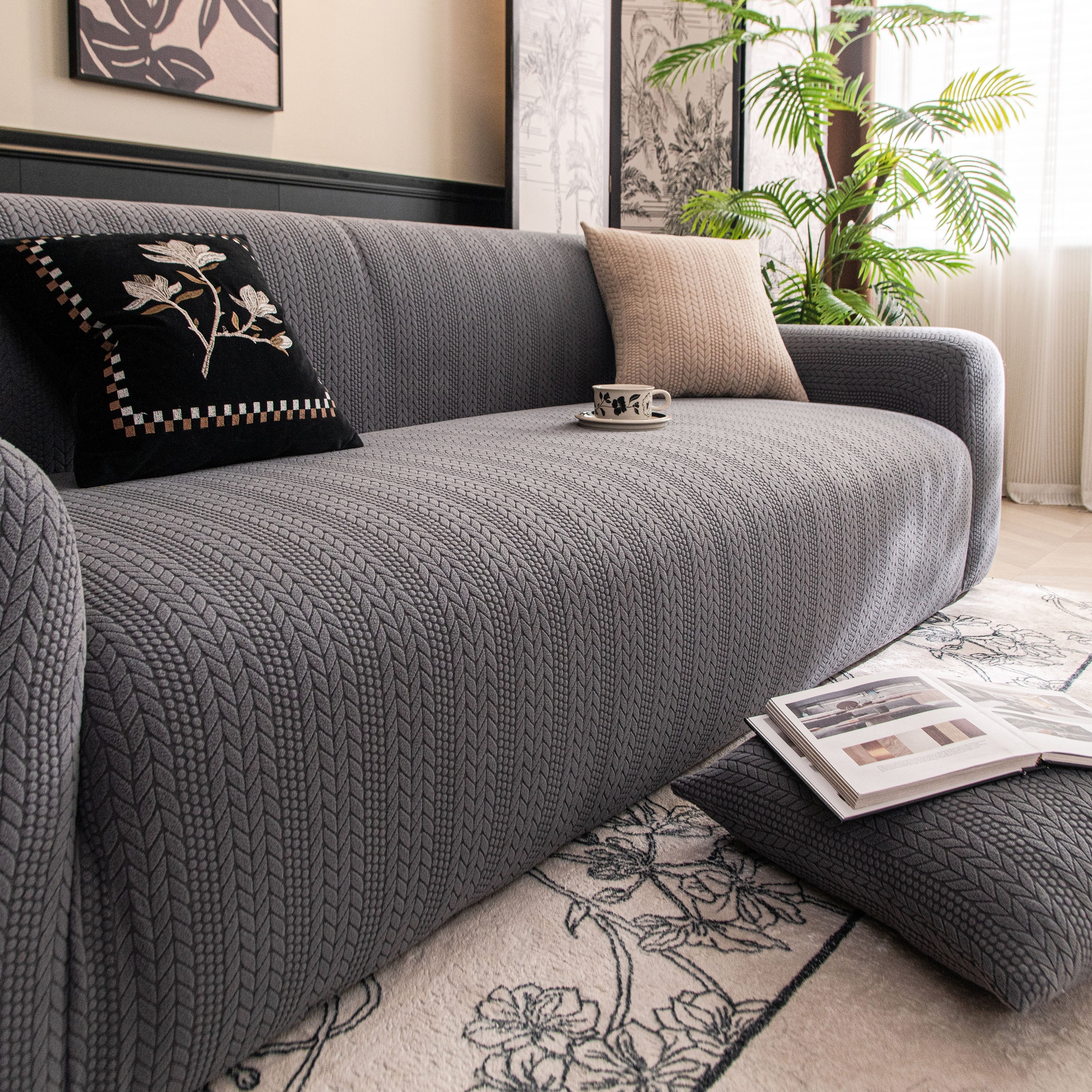 High Stretch Wheat Ear Embossed Textured Couch Slipcover, Water Repellent Sofa Cover - Image 62