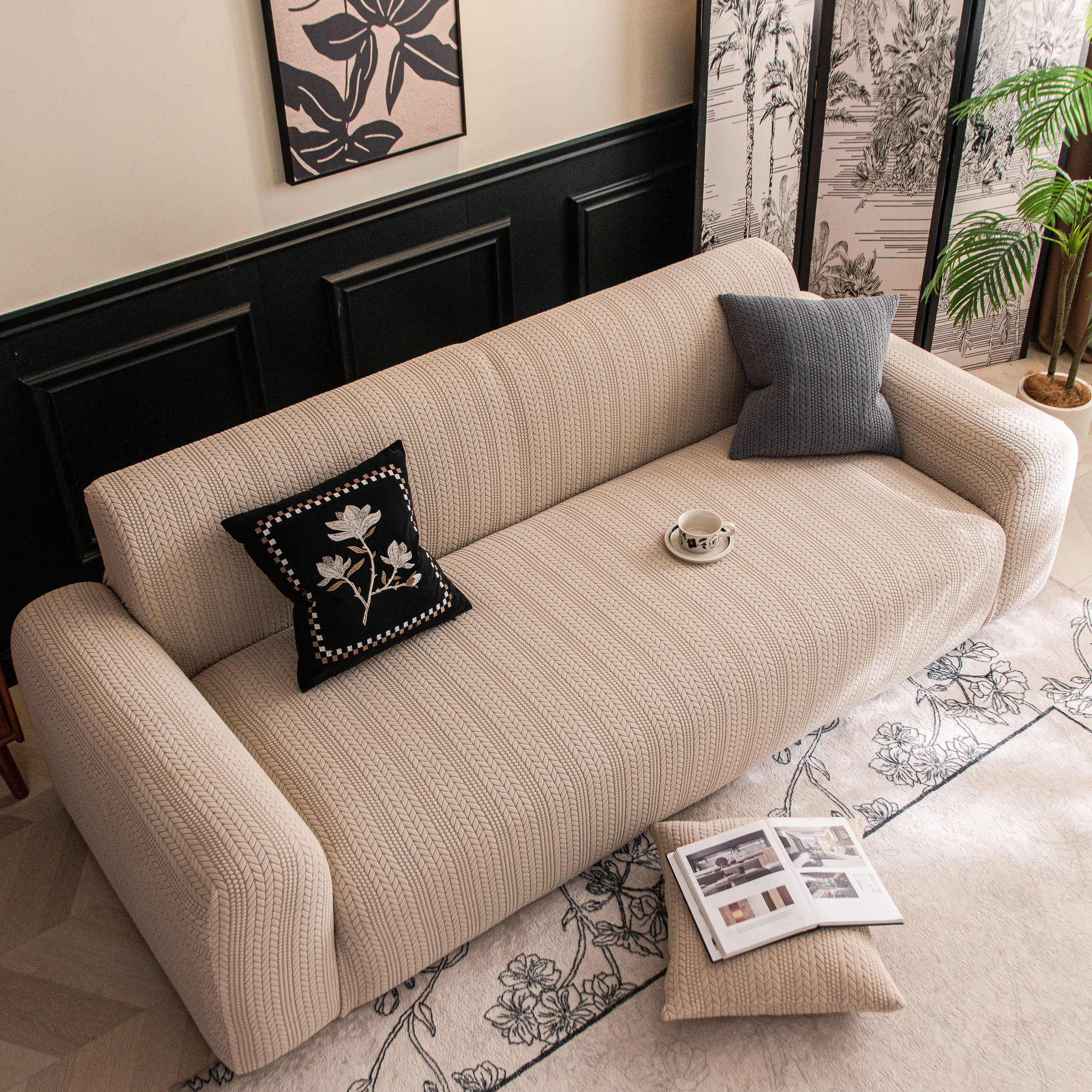 High Stretch Wheat Ear Embossed Textured Couch Slipcover, Water Repellent Sofa Cover - Image 7