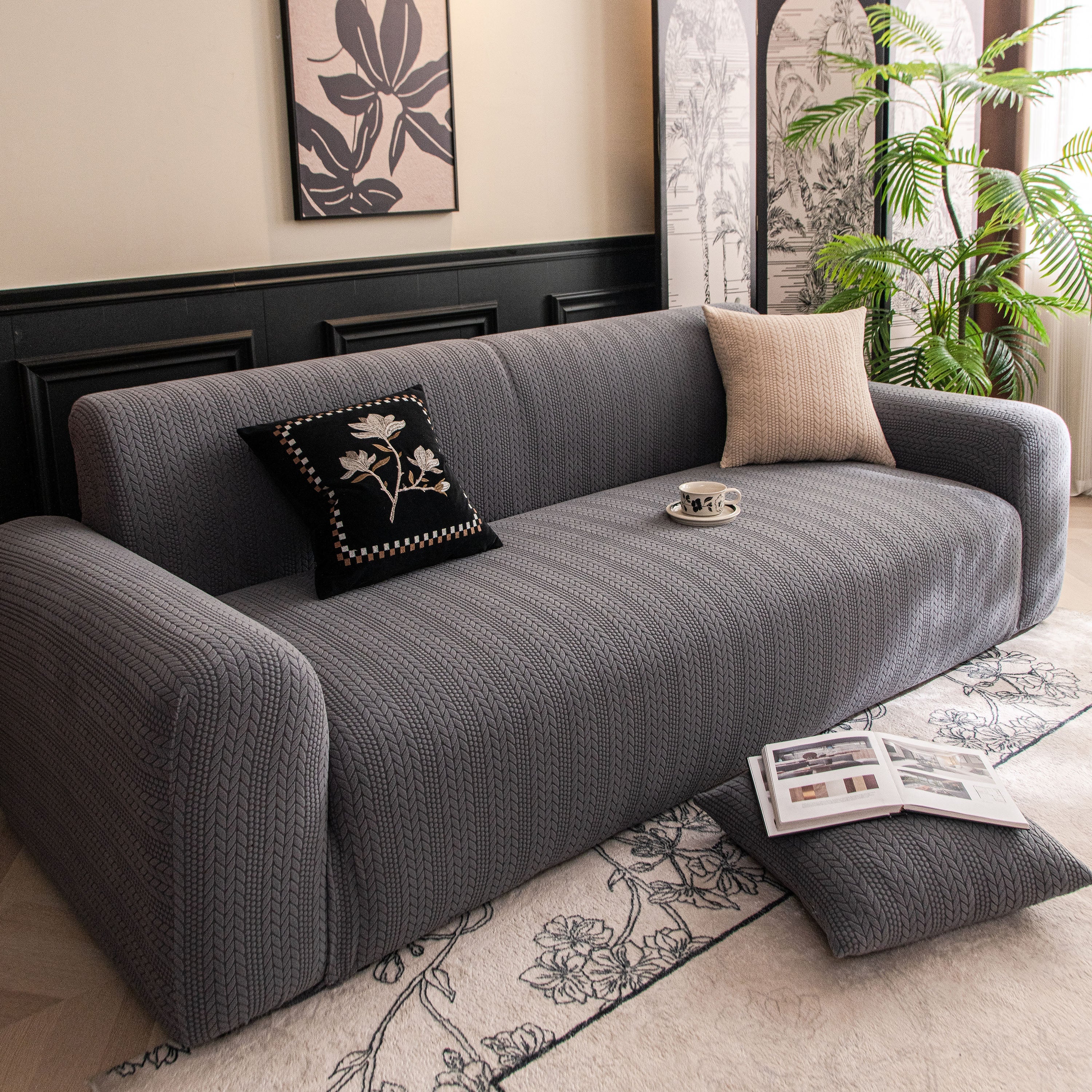 High Stretch Wheat Ear Embossed Textured Couch Slipcover, Water Repellent Sofa Cover - Image 72