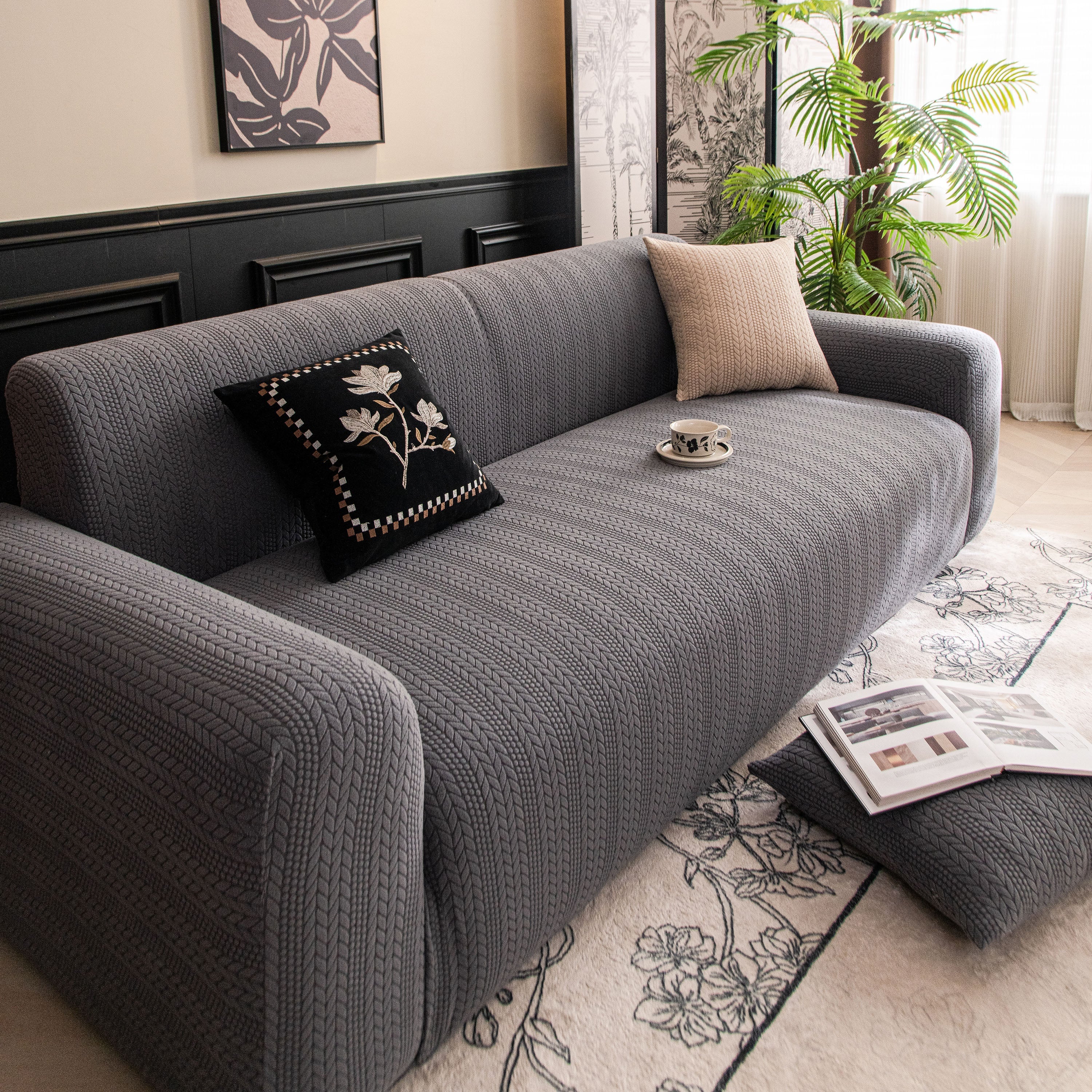 High Stretch Wheat Ear Embossed Textured Couch Slipcover, Water Repellent Sofa Cover - Image 73