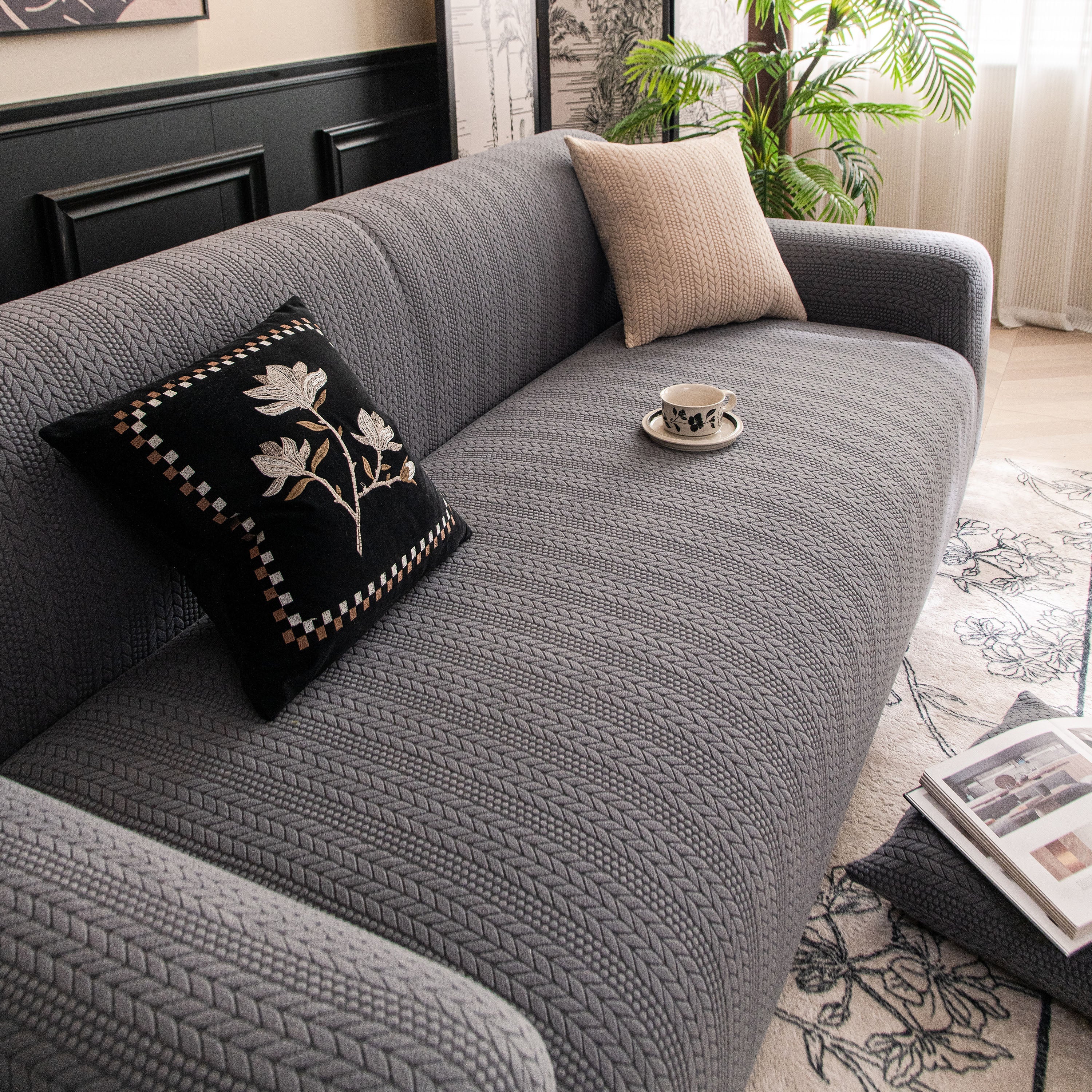 High Stretch Wheat Ear Embossed Textured Couch Slipcover, Water Repellent Sofa Cover - Image 74