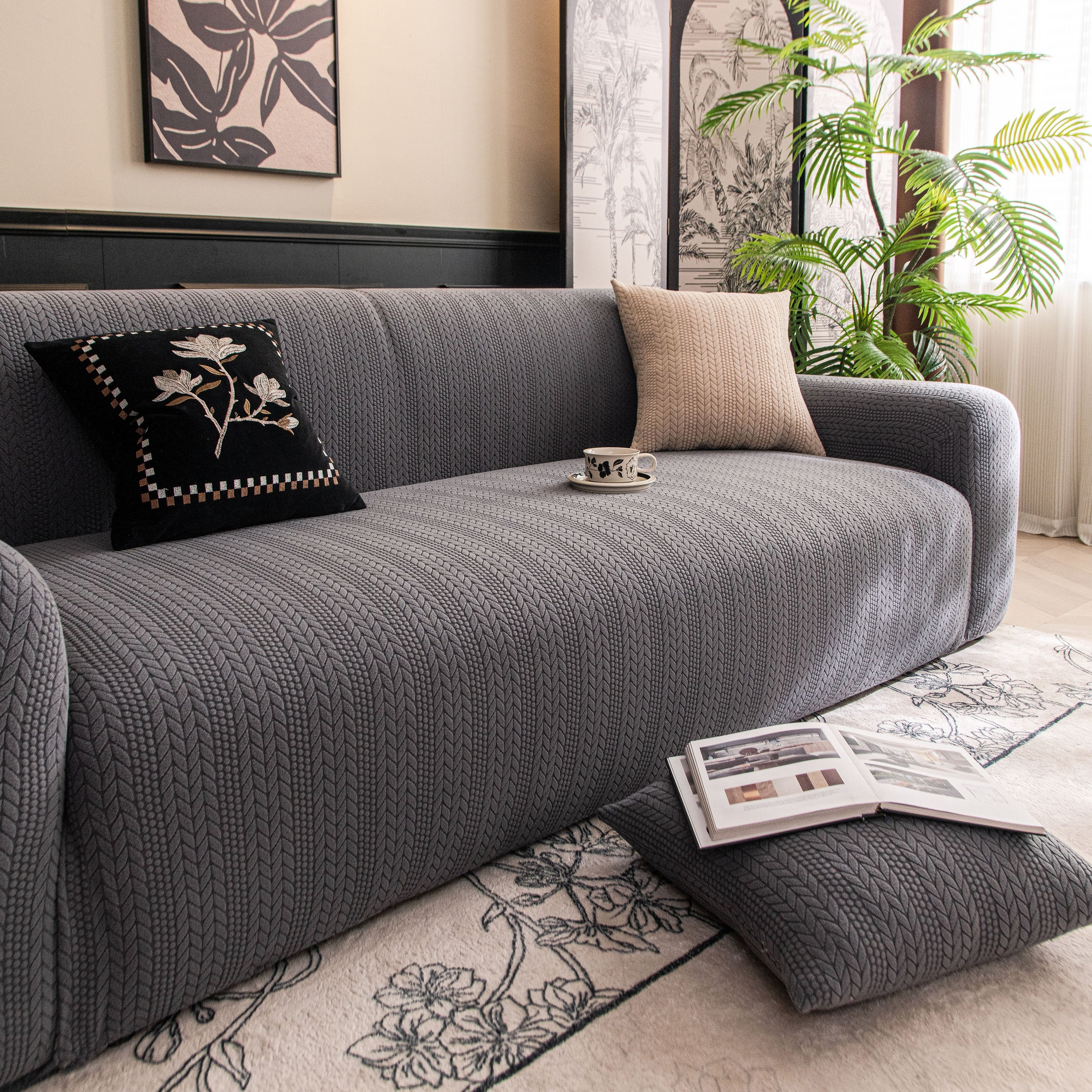 High Stretch Wheat Ear Embossed Textured Couch Slipcover, Water Repellent Sofa Cover - Image 75