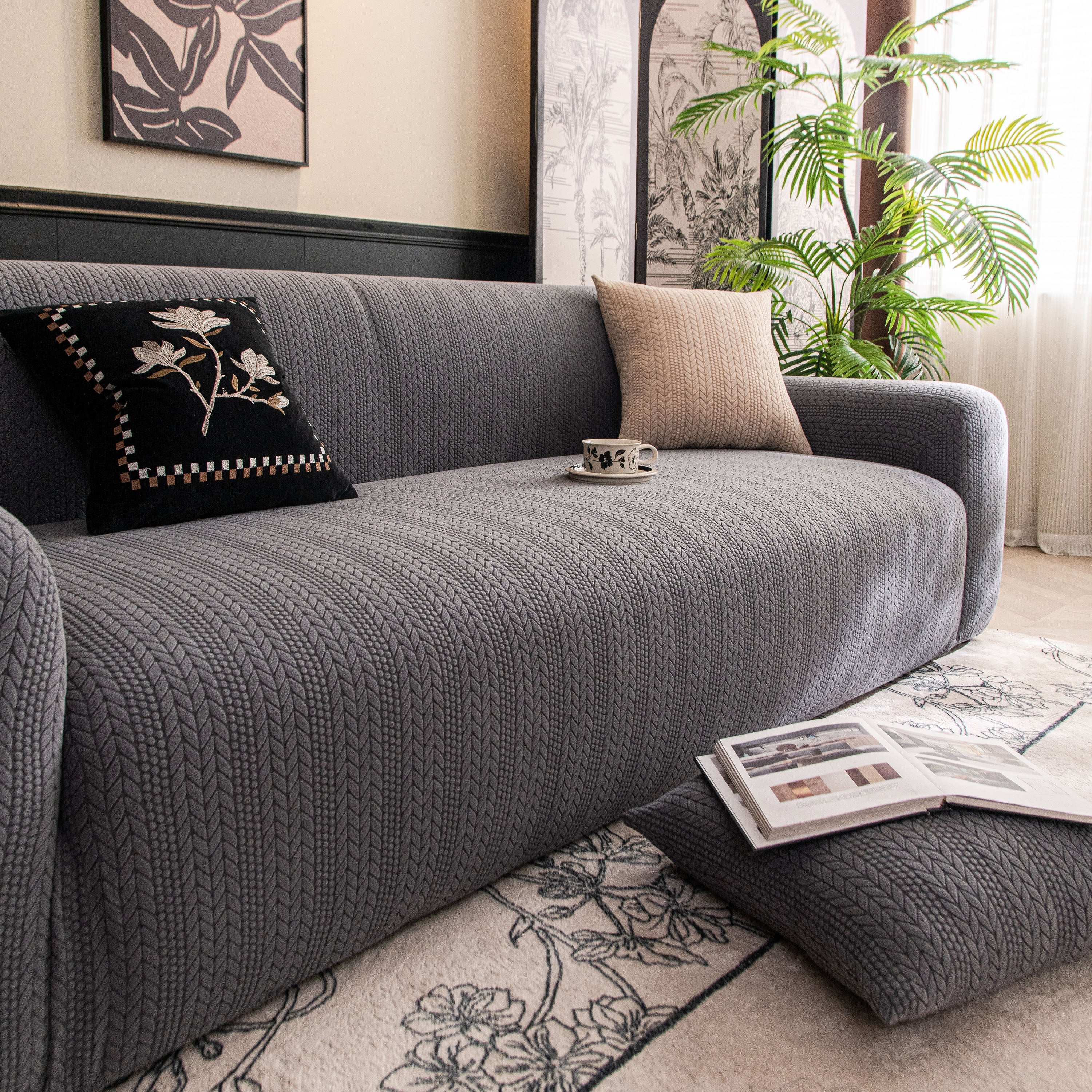 High Stretch Wheat Ear Embossed Textured Couch Slipcover, Water Repellent Sofa Cover - Image 76