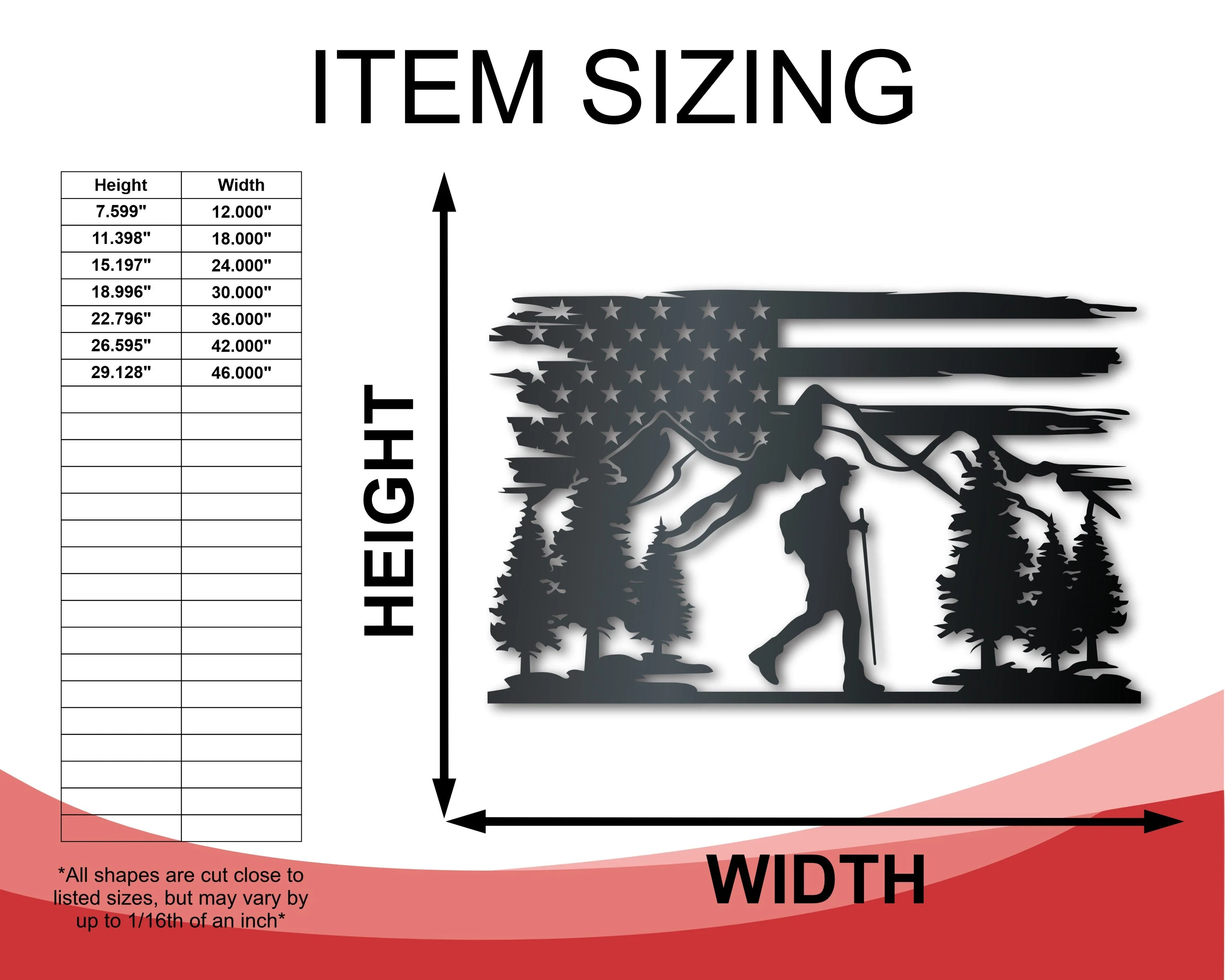 Hiking USA Metal Sign | Patriotic Mountain Wall Art | Indoor Outdoor | Up to 46" | Over 20 Color Options - Image 2